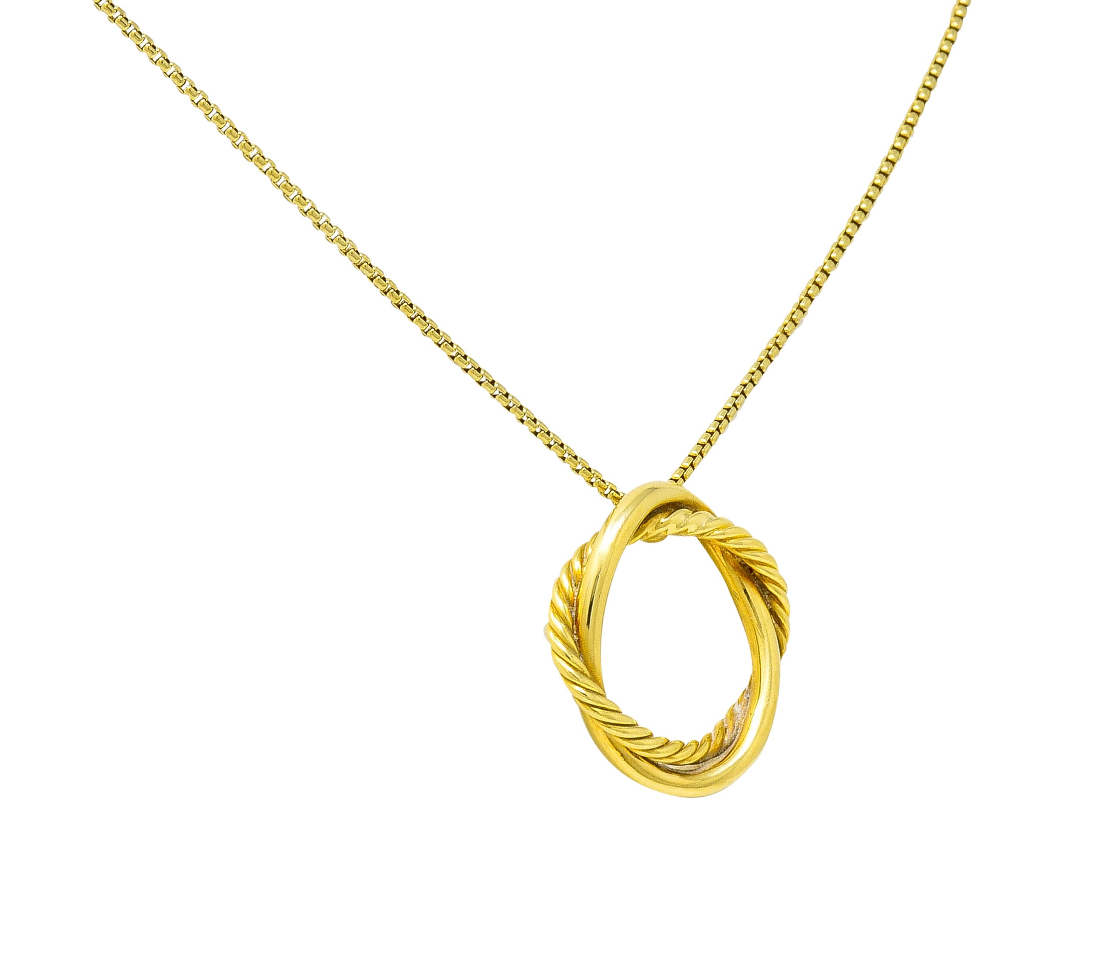 David Yurman 18 Karat Gold Crossover Twisted Cable Circle Pendant Necklace - Wilson's Estate Jewelry