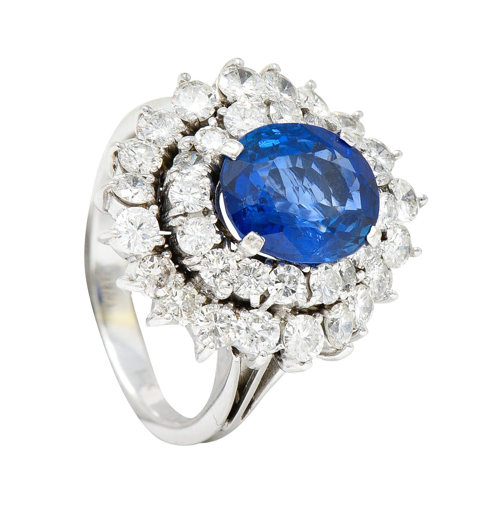 1980's Vintage 4.12 CTW No Heat Ceylon Sapphire Diamond 18 Karat White Gold Cluster Ring GIARing - Wilson's Estate Jewelry