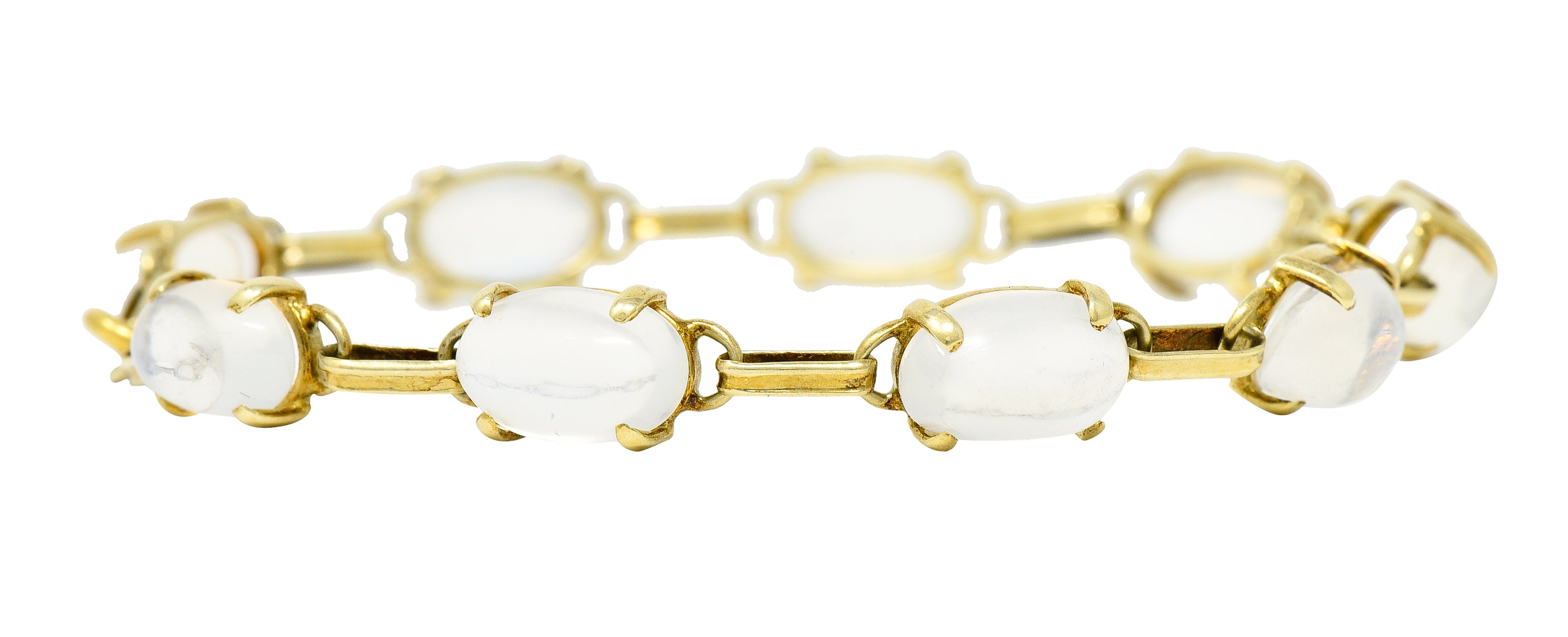 1940's Retro Moonstone 14 Karat Yellow Gold Gemstone Link Vintage Bracelet Wilson's Estate Jewelry