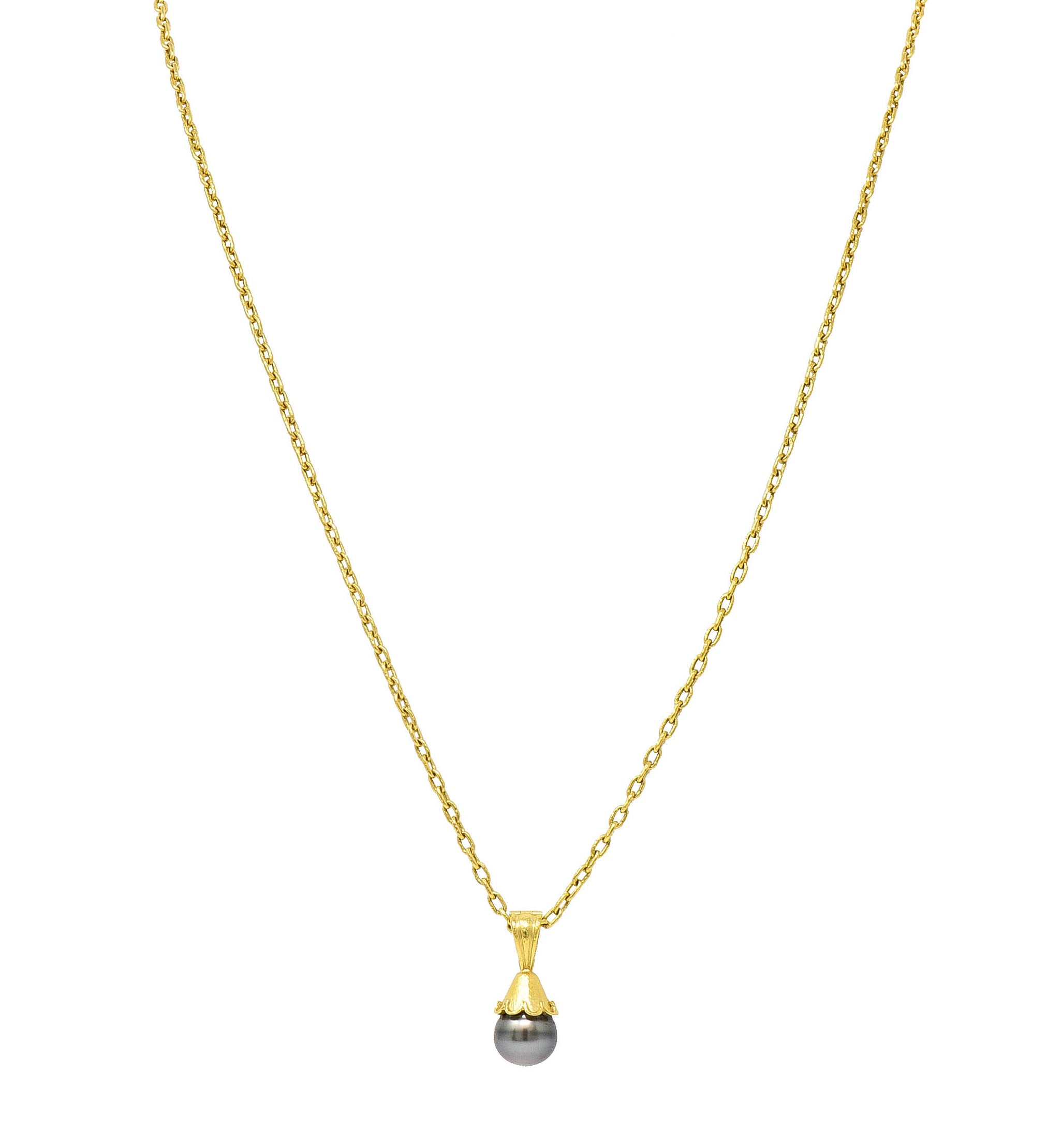 Elizabeth Locke Baroque Tahitian Pearl 18 Karat Hammered Gold Enhancer Drop NecklaceNecklace - Wilson's Estate Jewelry