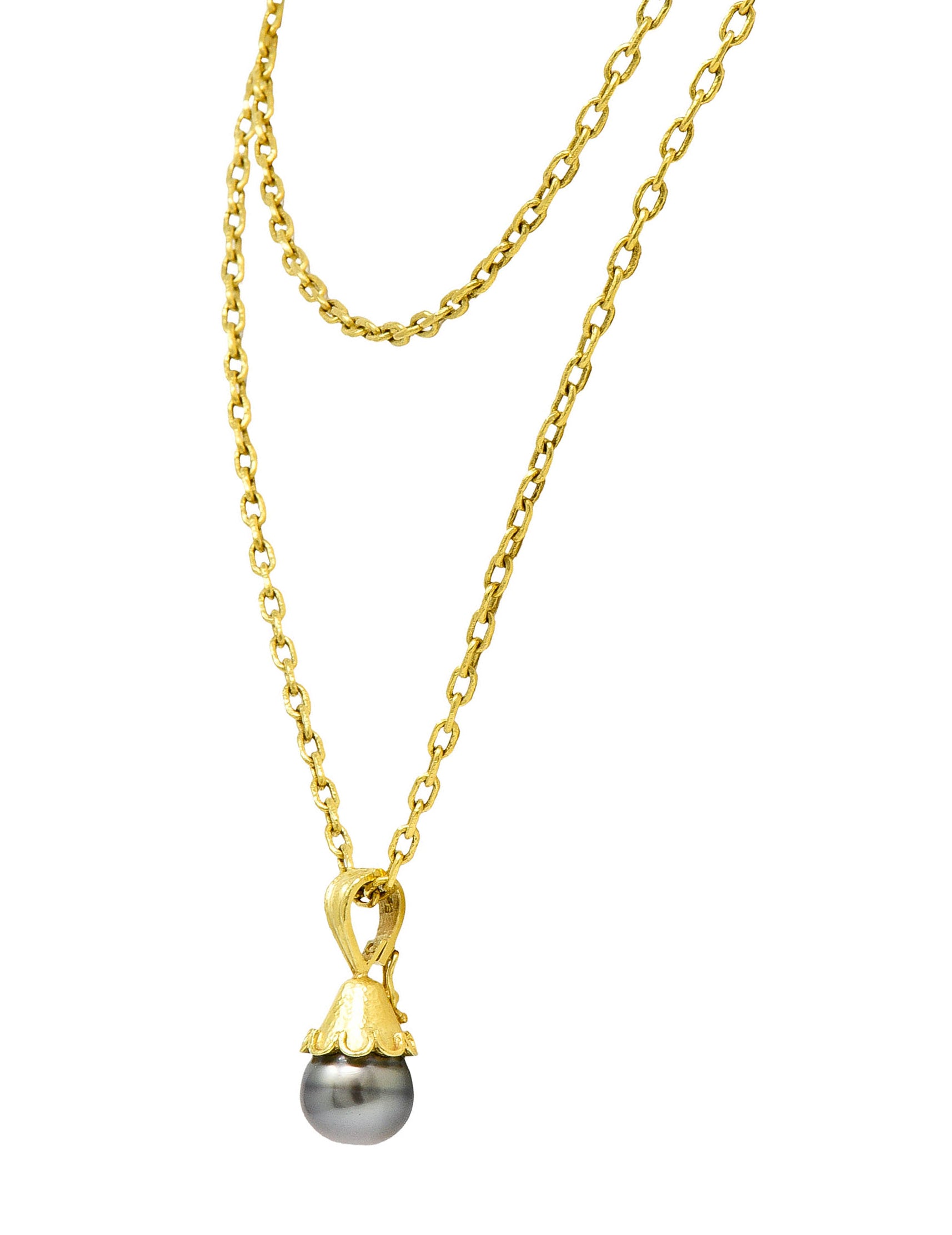 Elizabeth Locke Baroque Tahitian Pearl 18 Karat Hammered Gold Enhancer Drop NecklaceNecklace - Wilson's Estate Jewelry