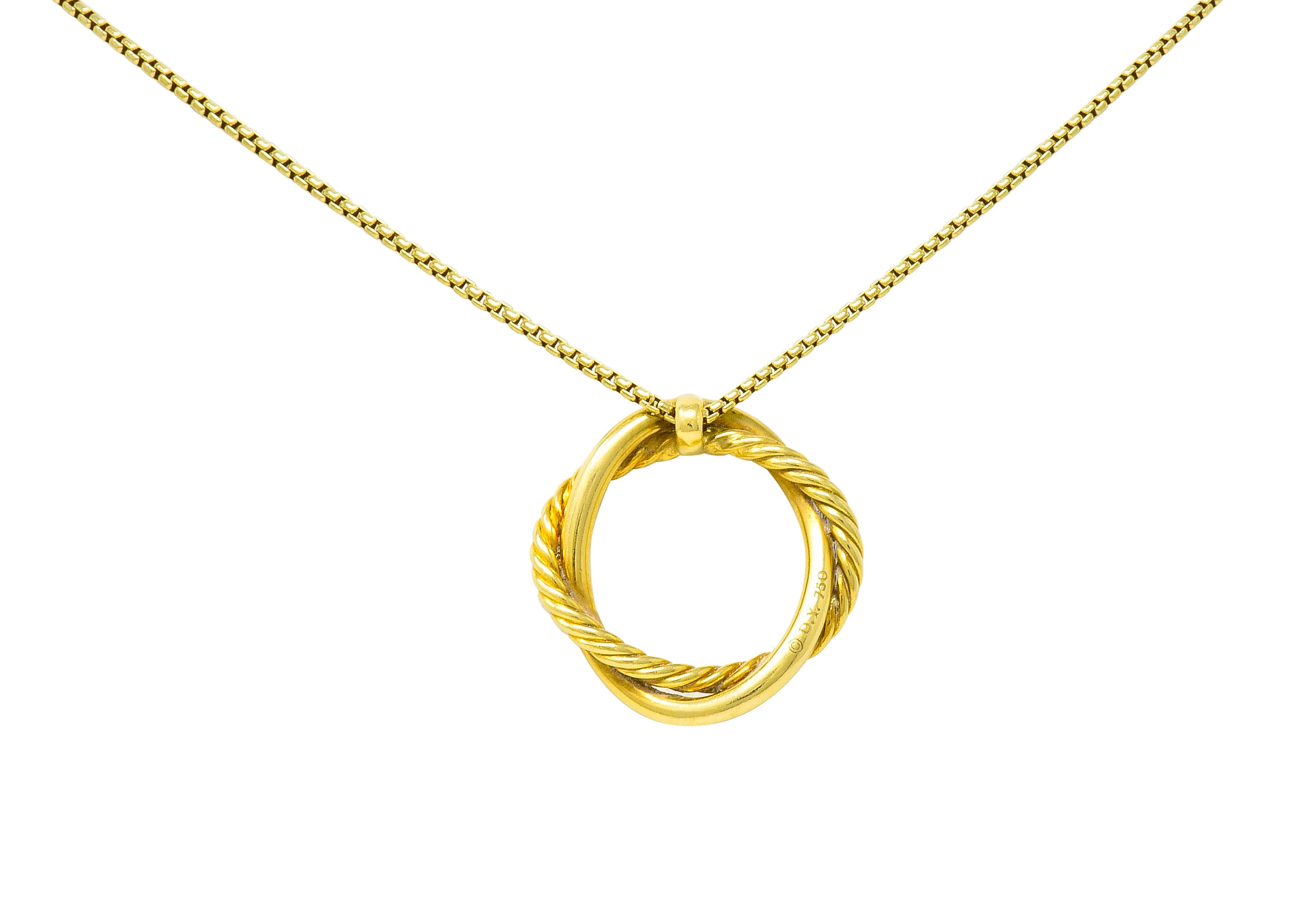 David Yurman 18 Karat Gold Crossover Twisted Cable Circle Pendant Necklace - Wilson's Estate Jewelry