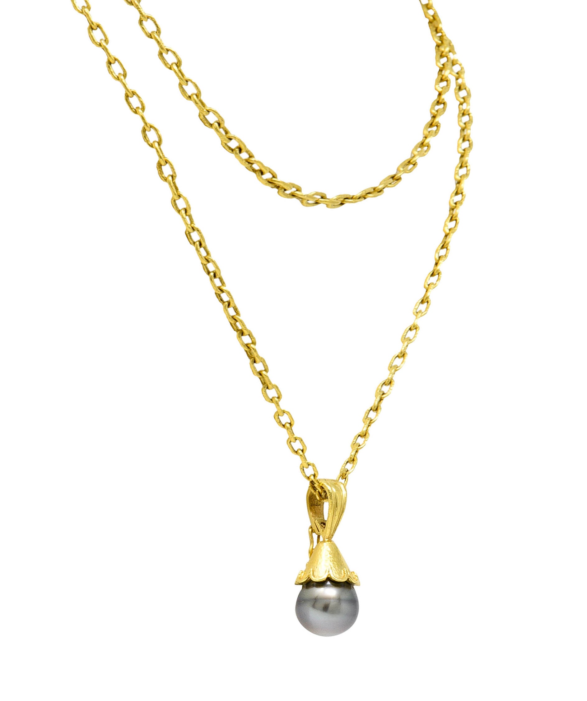 Elizabeth Locke Baroque Tahitian Pearl 18 Karat Hammered Gold Enhancer Drop NecklaceNecklace - Wilson's Estate Jewelry