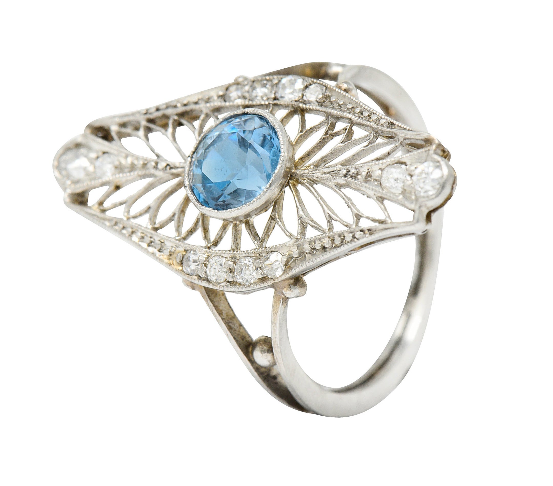 Edwardian 1.00 CTW Aquamarine Diamond Platinum Dinner RingRing - Wilson's Estate Jewelry