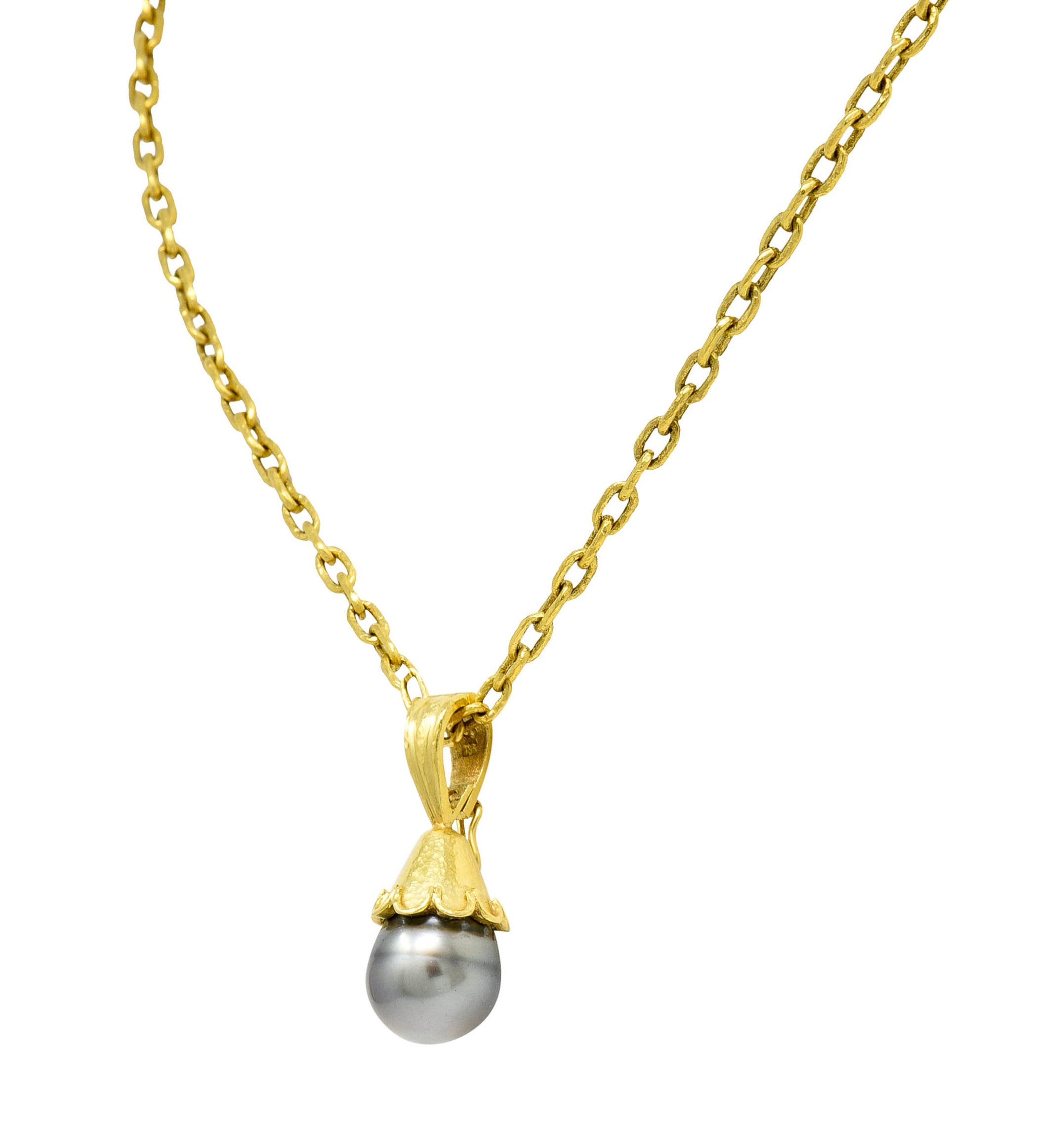 Elizabeth Locke Baroque Tahitian Pearl 18 Karat Hammered Gold Enhancer Drop NecklaceNecklace - Wilson's Estate Jewelry