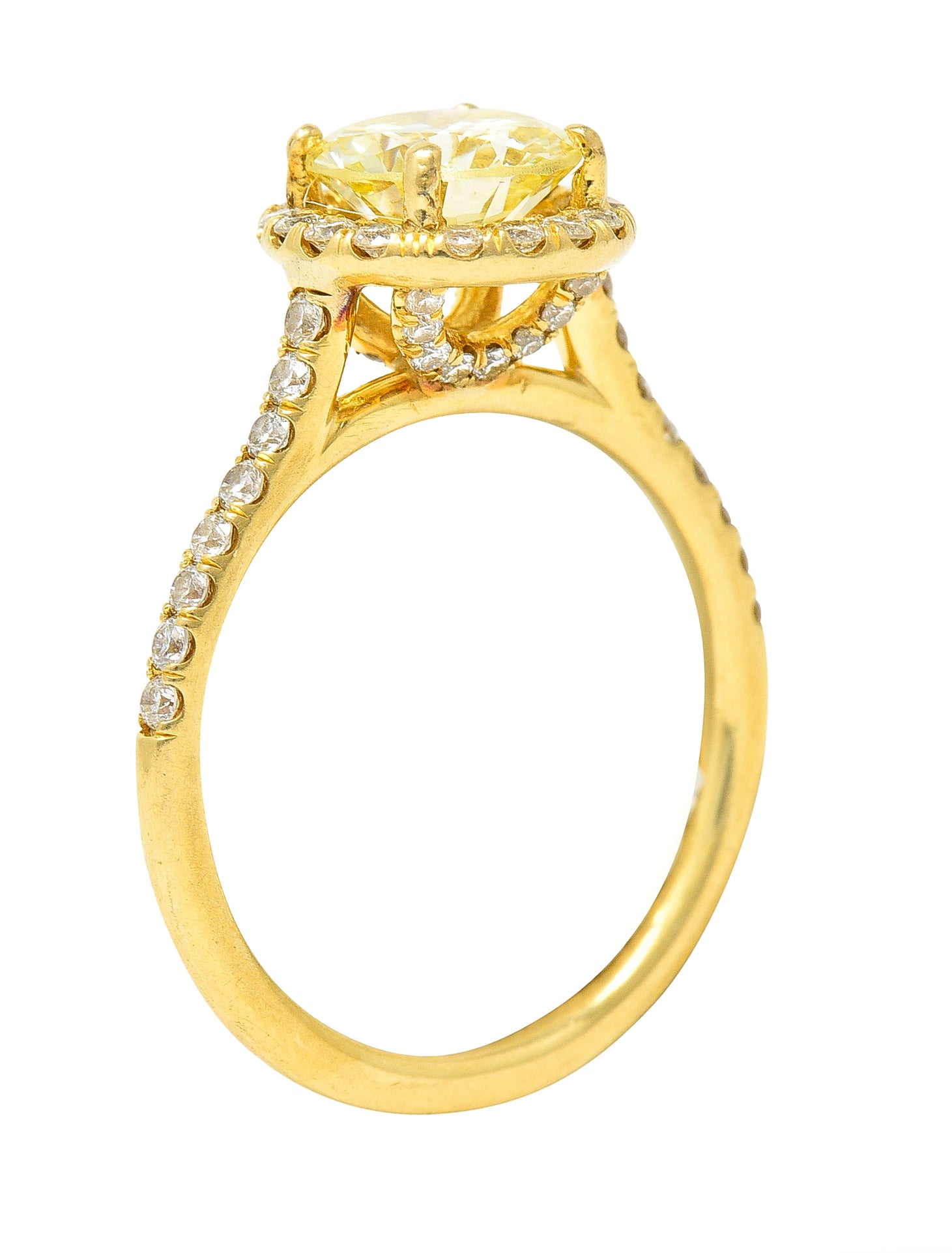 Contemporary 1.65 CTW Fancy Light Yellow Diamond 18 Karat Yellow Gold Halo Engagement Ring GIA Wilson's Estate Jewelry