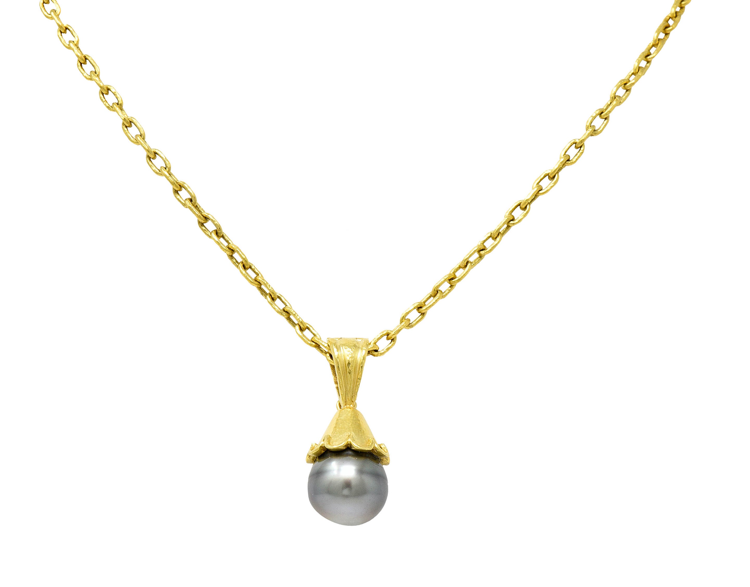 Elizabeth Locke Baroque Tahitian Pearl 18 Karat Hammered Gold Enhancer Drop NecklaceNecklace - Wilson's Estate Jewelry