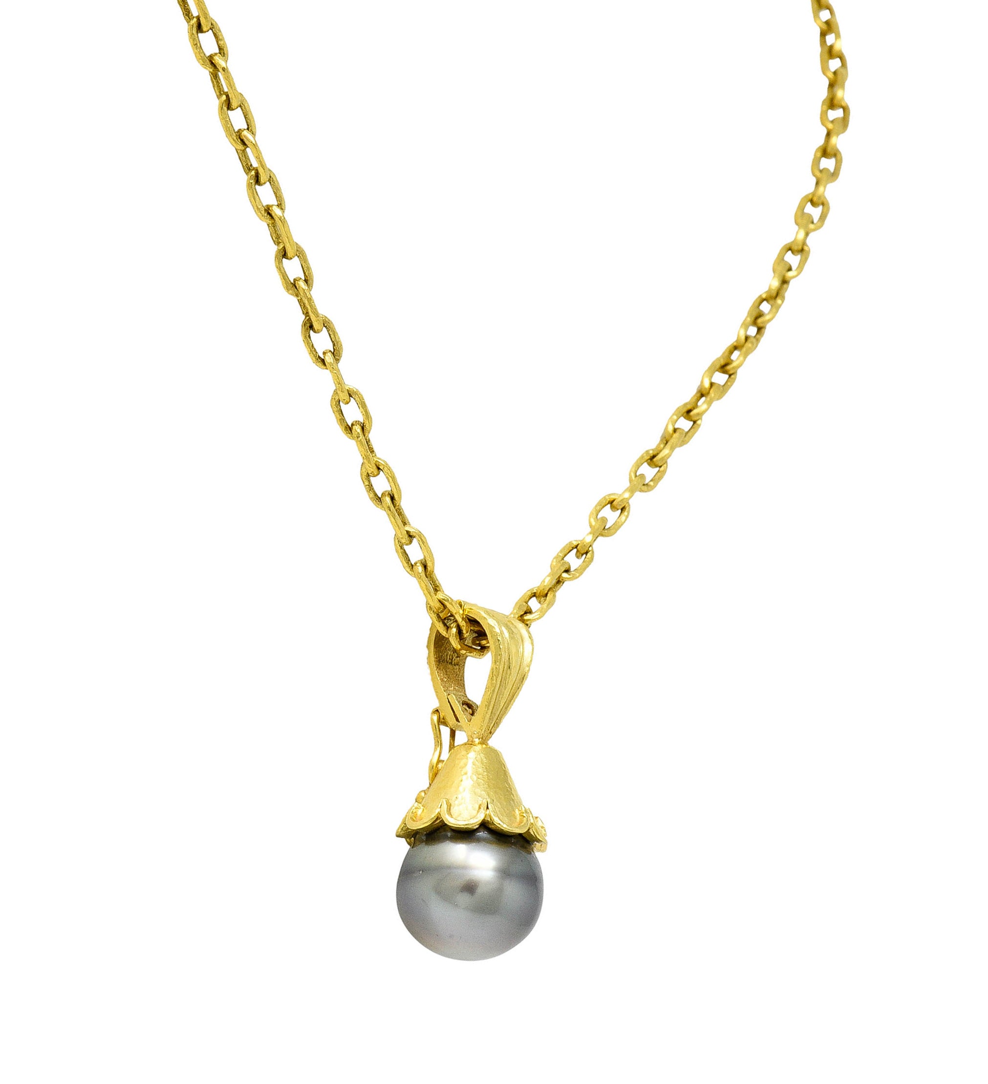 Elizabeth Locke Baroque Tahitian Pearl 18 Karat Hammered Gold Enhancer Drop NecklaceNecklace - Wilson's Estate Jewelry