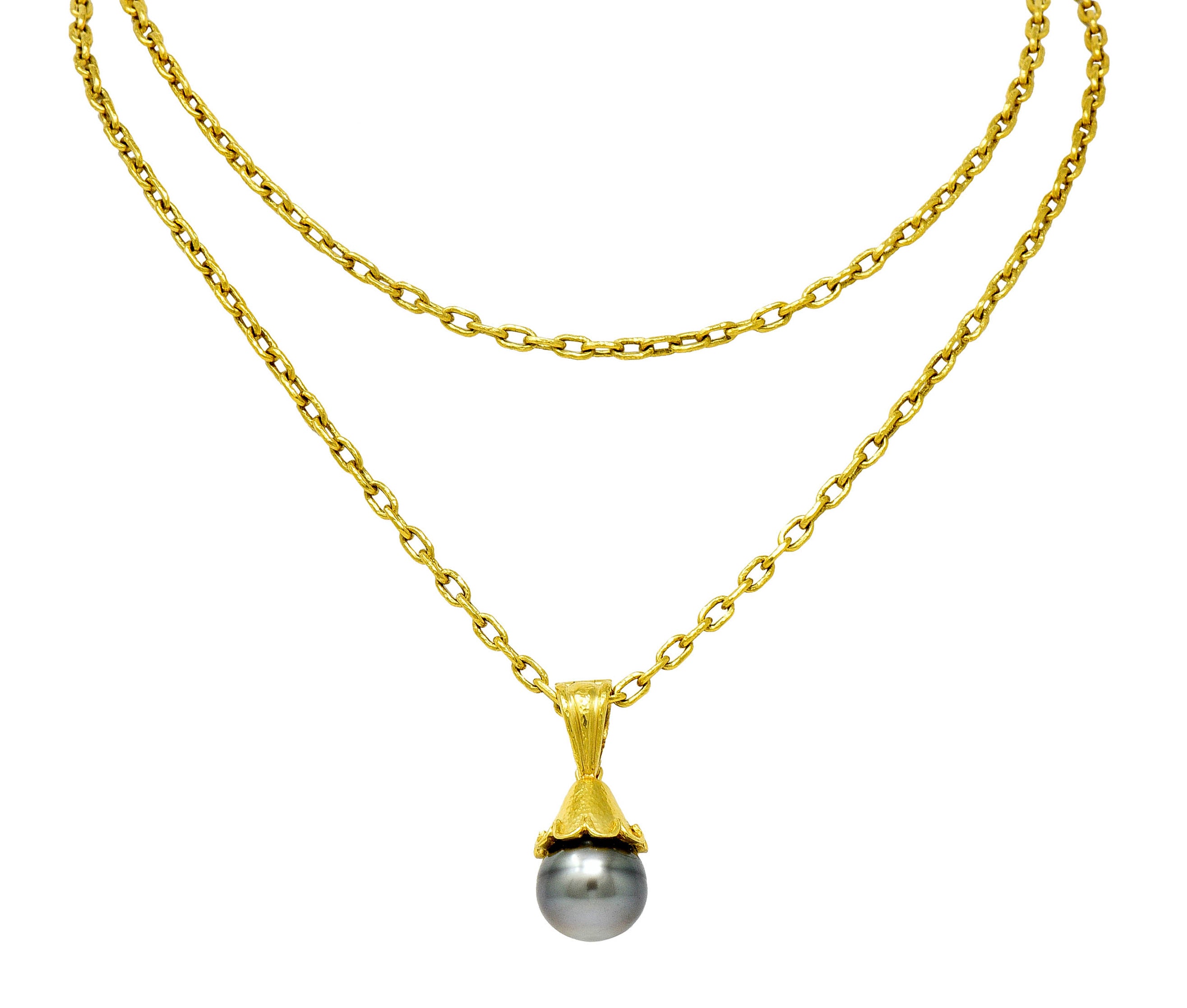 Elizabeth Locke Baroque Tahitian Pearl 18 Karat Hammered Gold Enhancer Drop NecklaceNecklace - Wilson's Estate Jewelry