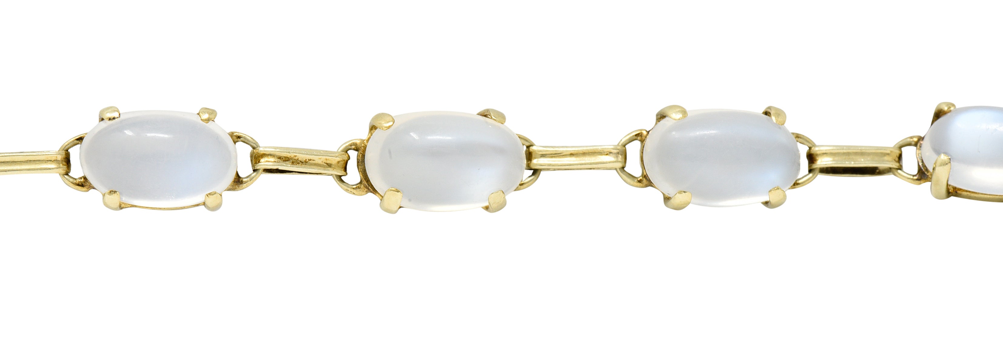 1940's Retro Moonstone 14 Karat Yellow Gold Gemstone Link Vintage Bracelet Wilson's Estate Jewelry