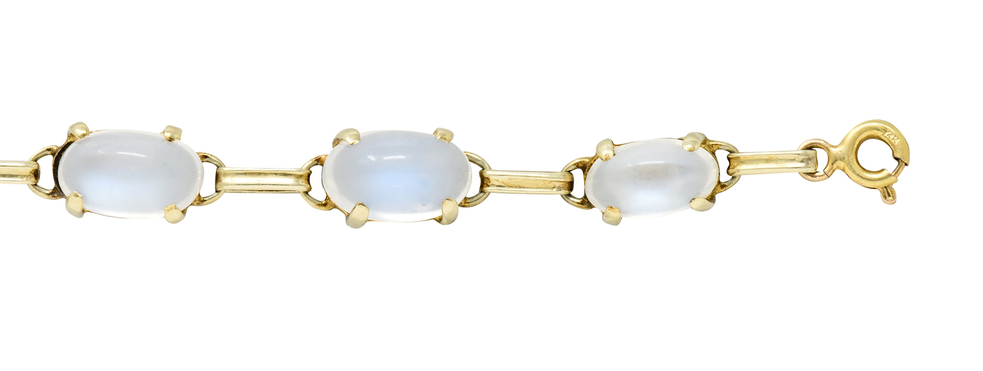 1940's Retro Moonstone 14 Karat Yellow Gold Gemstone Link Vintage Bracelet Wilson's Estate Jewelry