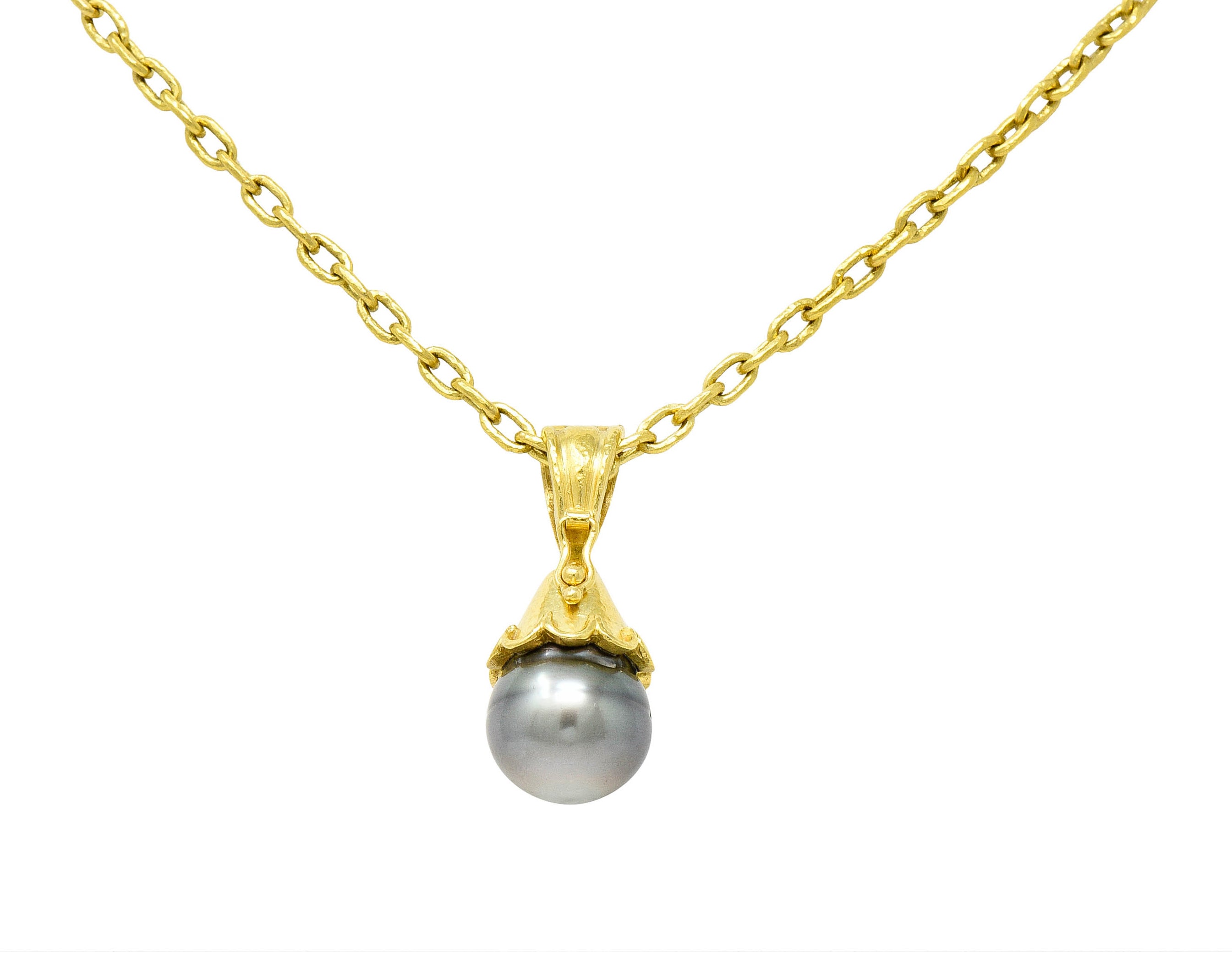 Elizabeth Locke Baroque Tahitian Pearl 18 Karat Hammered Gold Enhancer Drop NecklaceNecklace - Wilson's Estate Jewelry