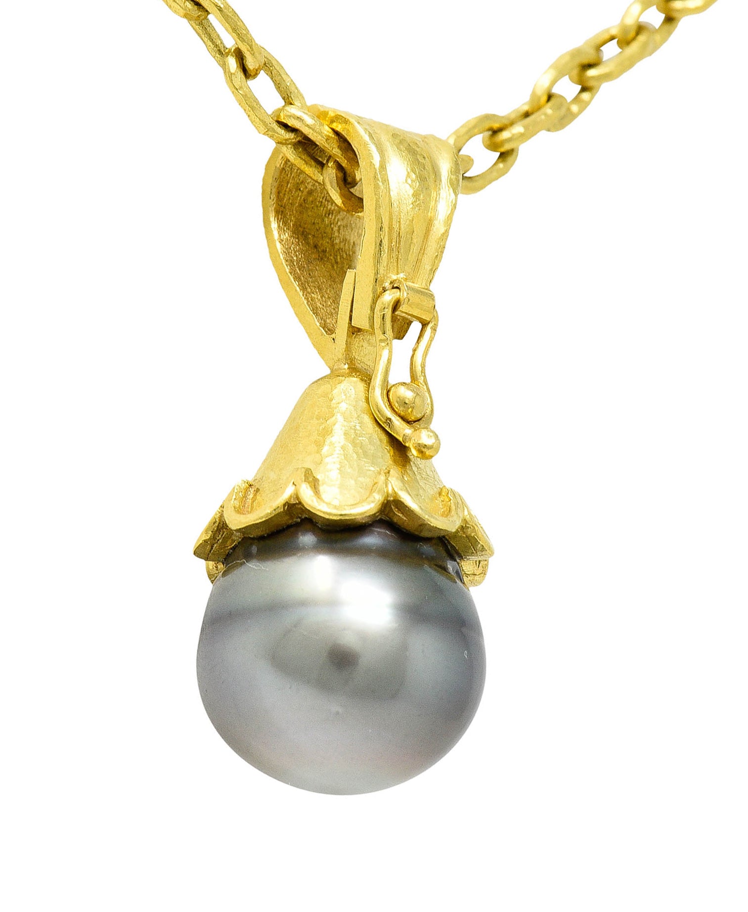 Elizabeth Locke Baroque Tahitian Pearl 18 Karat Hammered Gold Enhancer Drop NecklaceNecklace - Wilson's Estate Jewelry