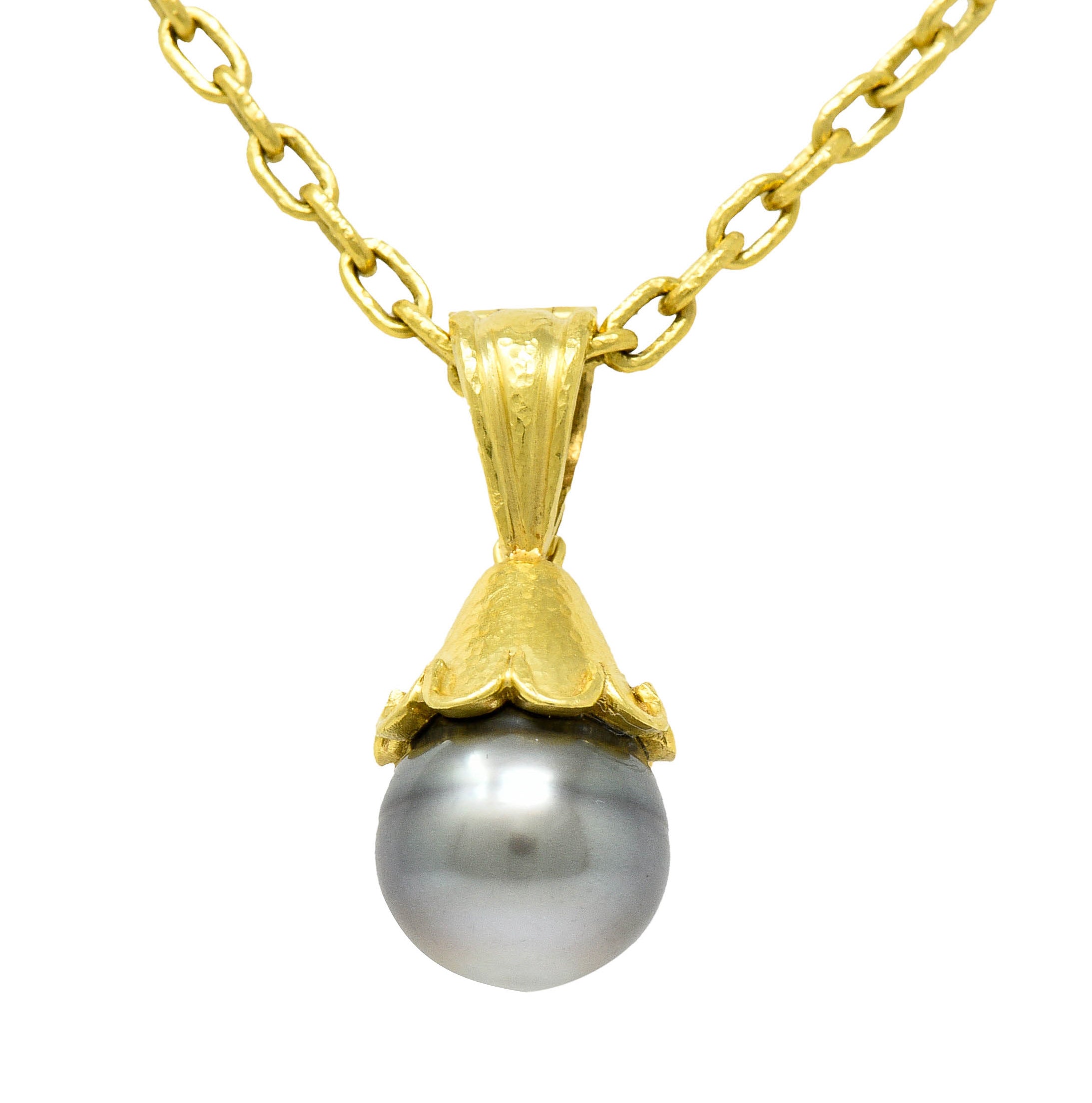 Elizabeth Locke Baroque Tahitian Pearl 18 Karat Hammered Gold Enhancer Drop NecklaceNecklace - Wilson's Estate Jewelry