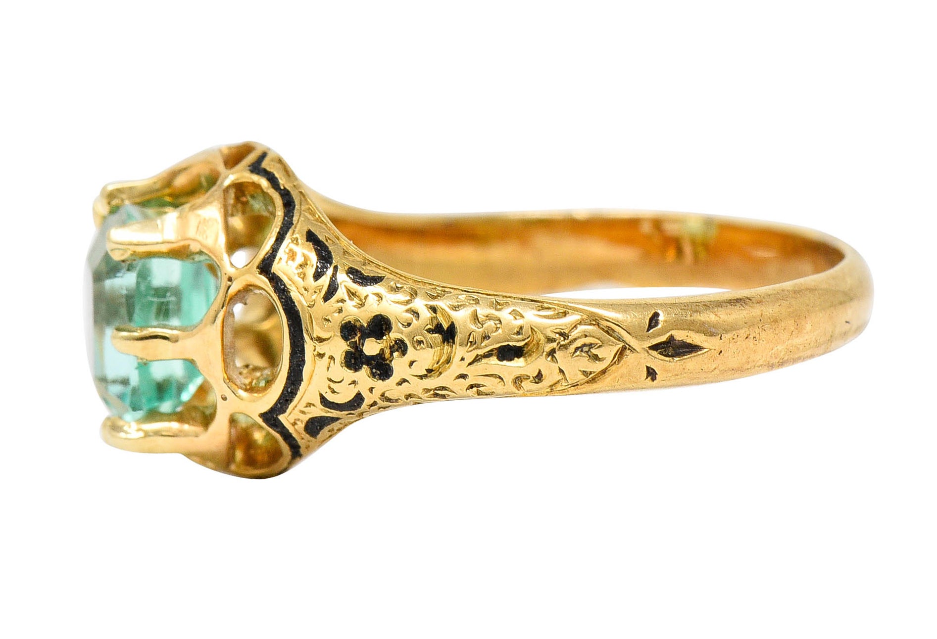 Victorian 0.90 CTW Emerald Enamel 14 Karat Yellow Gold Floral RingRing - Wilson's Estate Jewelry