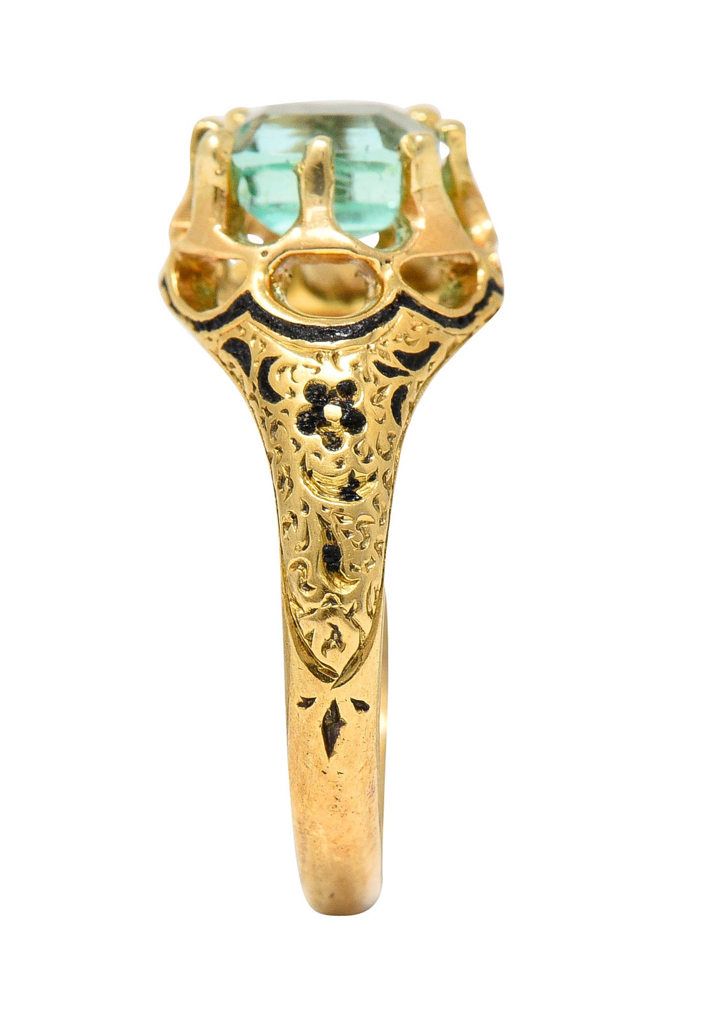 Victorian 0.90 CTW Emerald Enamel 14 Karat Yellow Gold Floral RingRing - Wilson's Estate Jewelry