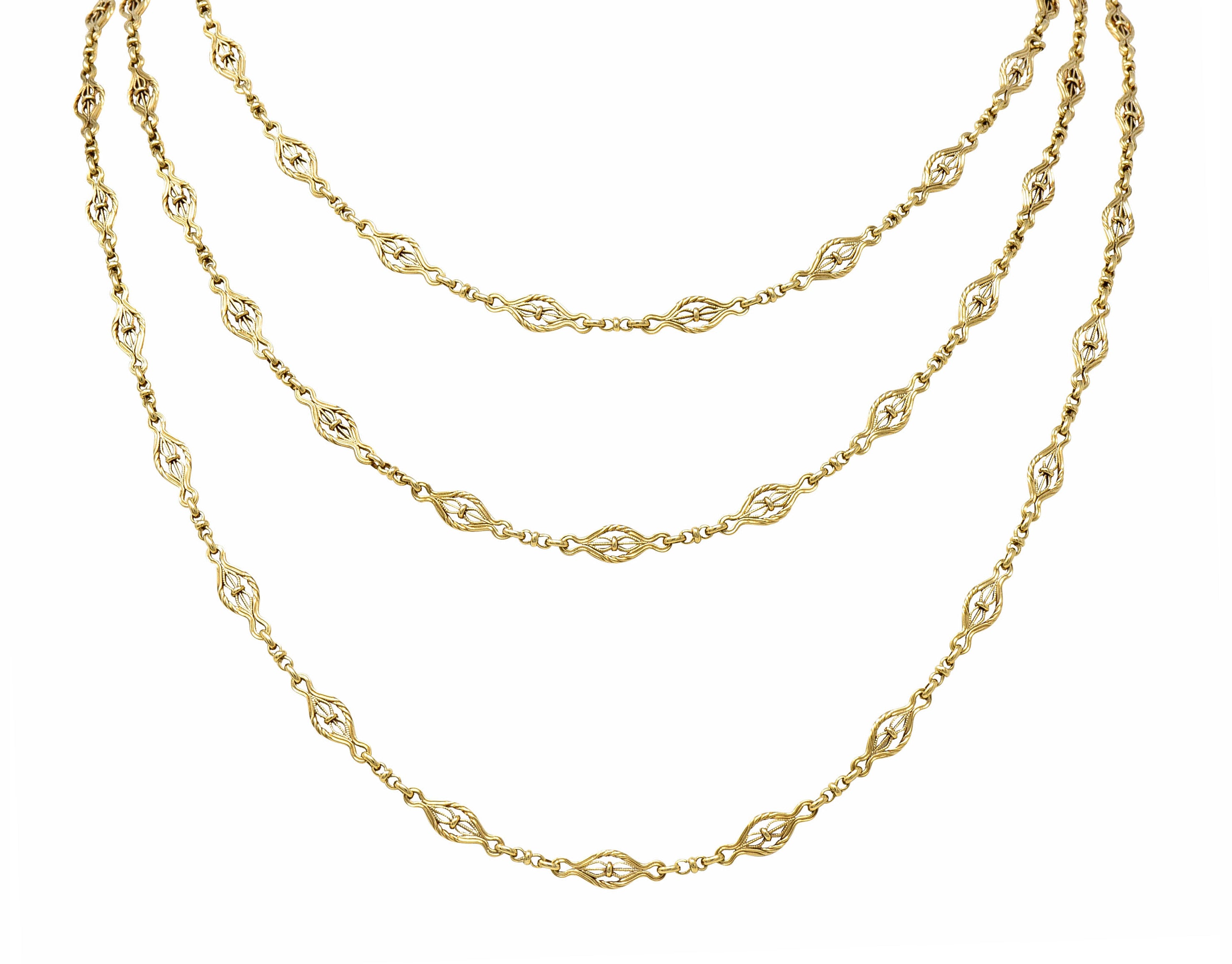 Victorian 14 Karat Gold 62 Inch Filigree Long Chain NecklaceNecklace - Wilson's Estate Jewelry