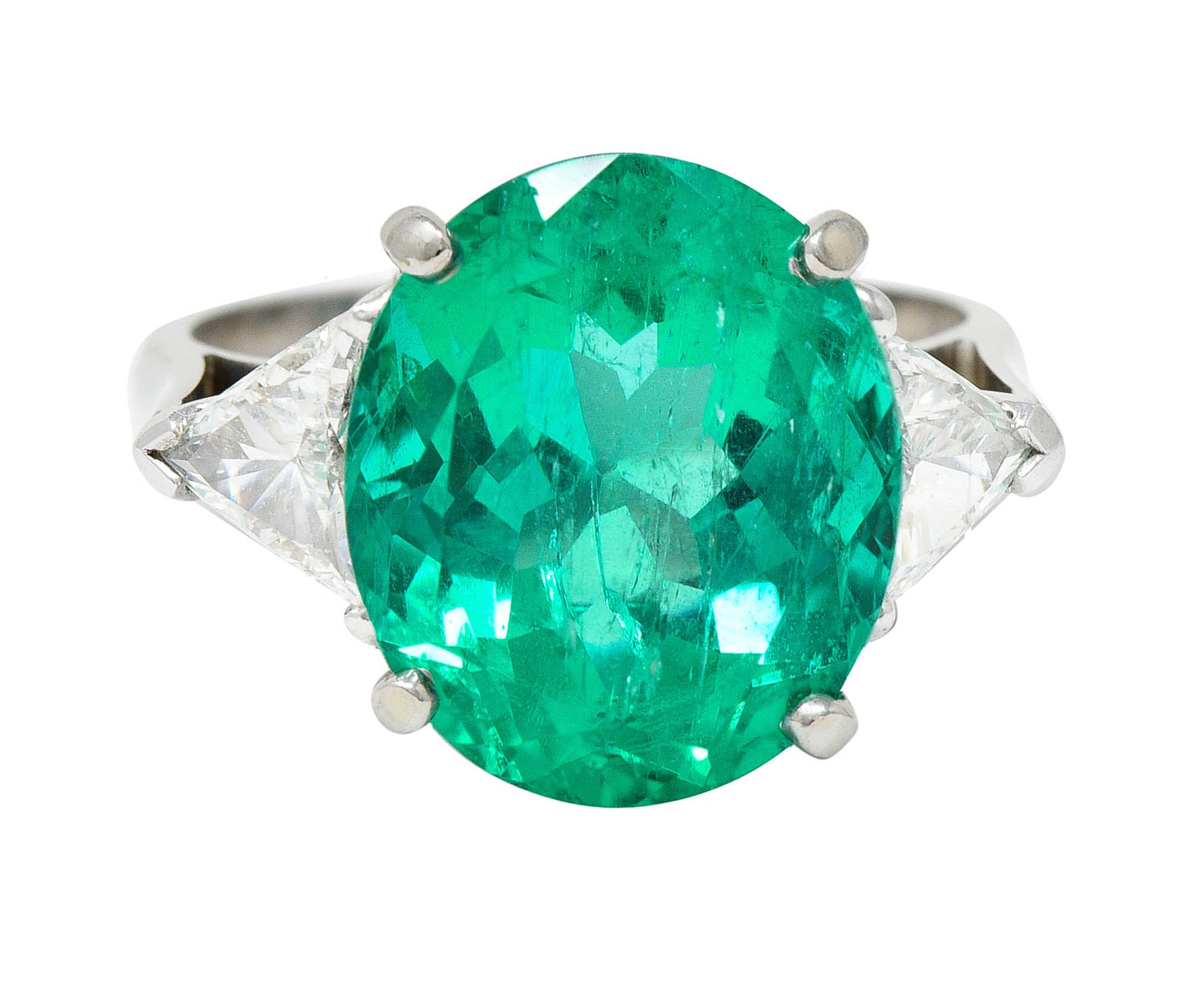 Mid-Century 6.70 CTW Colombian Emerald Diamond 14 Karat White Gold Cocktail RingRing - Wilson's Estate Jewelry