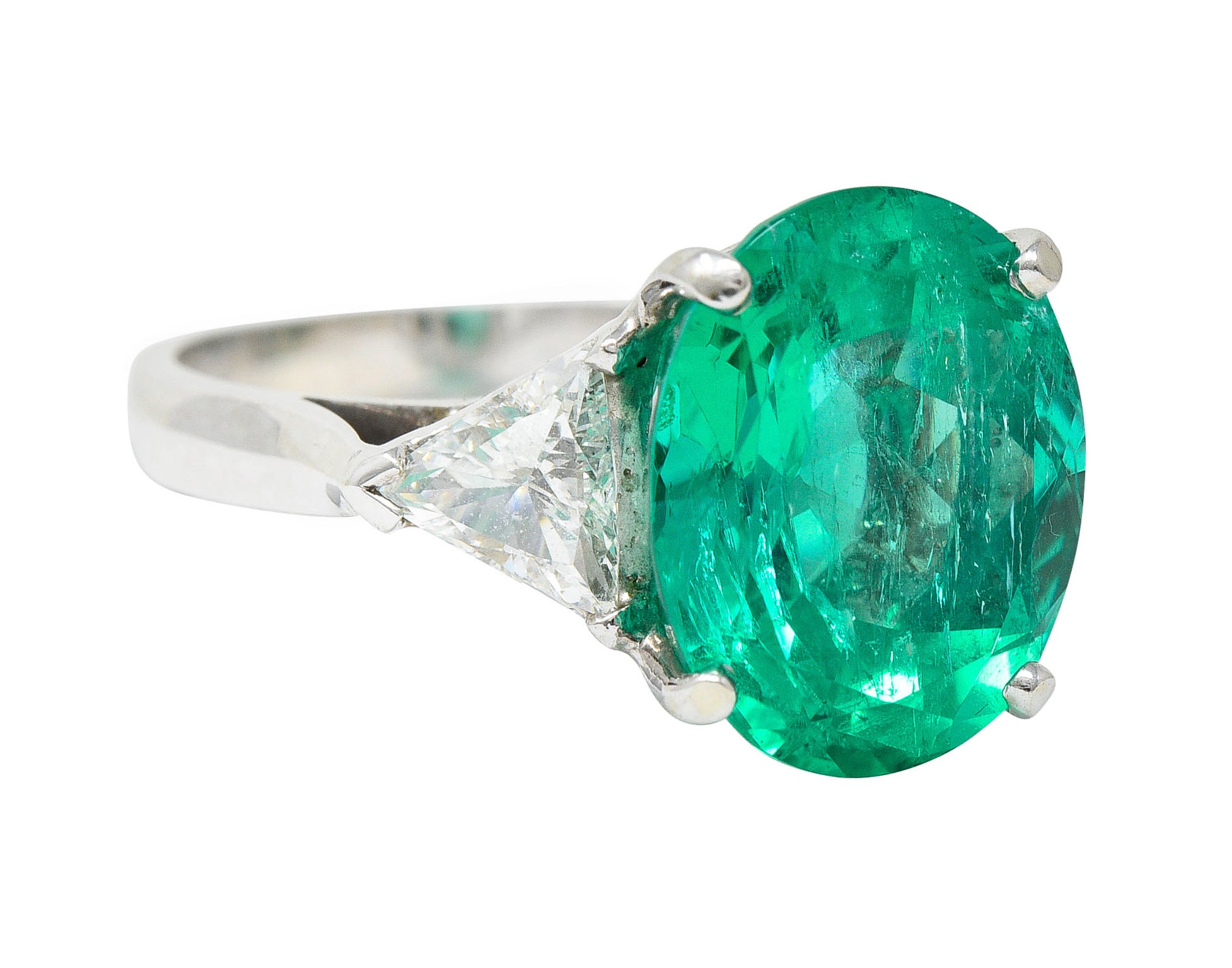 Mid-Century 6.70 CTW Colombian Emerald Diamond 14 Karat White Gold Cocktail RingRing - Wilson's Estate Jewelry