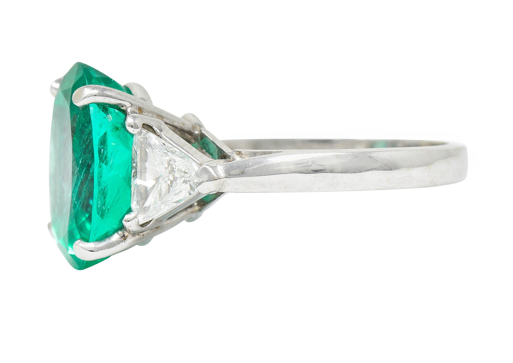 Mid-Century 6.70 CTW Colombian Emerald Diamond 14 Karat White Gold Cocktail RingRing - Wilson's Estate Jewelry