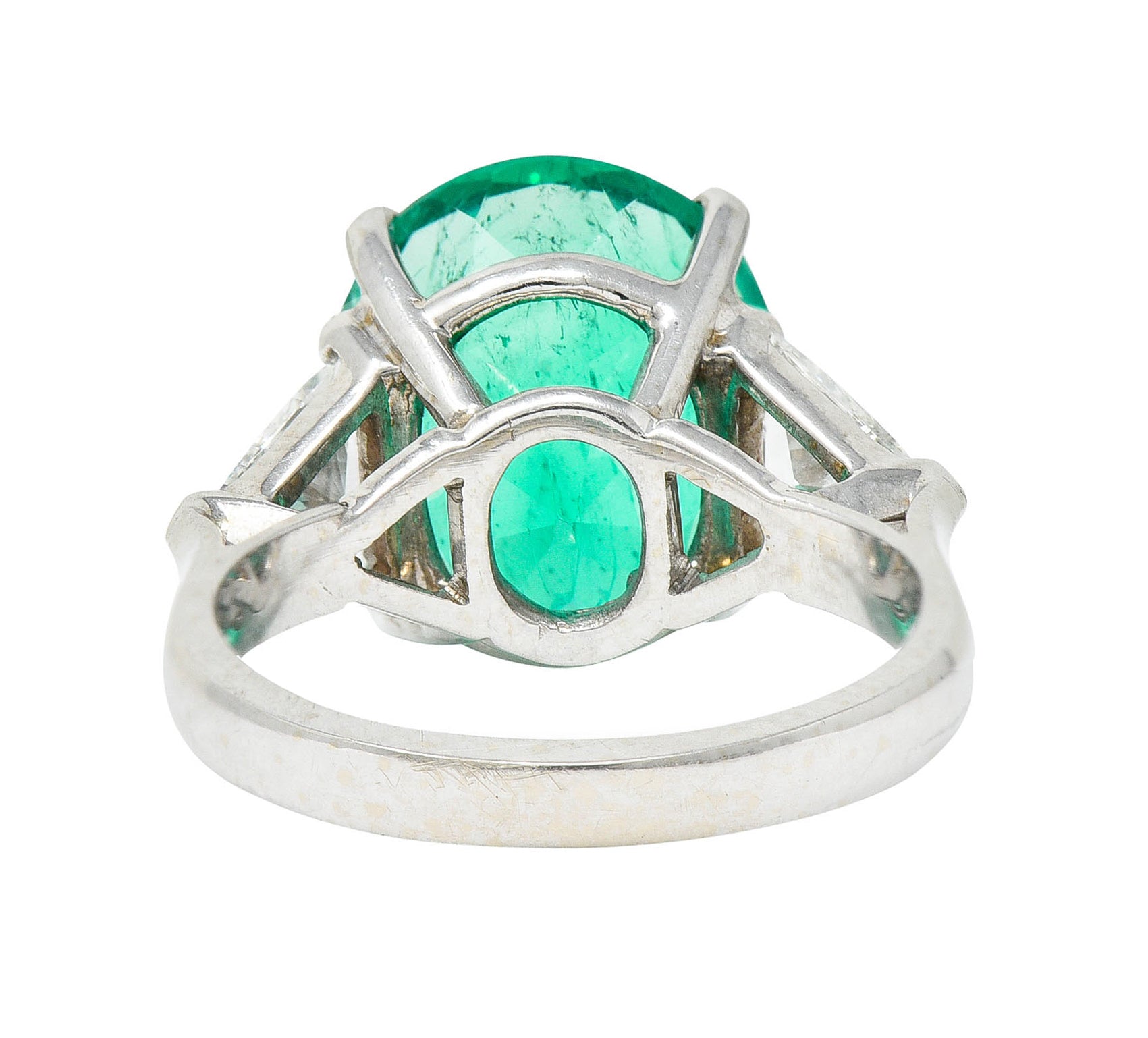 Mid-Century 6.70 CTW Colombian Emerald Diamond 14 Karat White Gold Cocktail RingRing - Wilson's Estate Jewelry