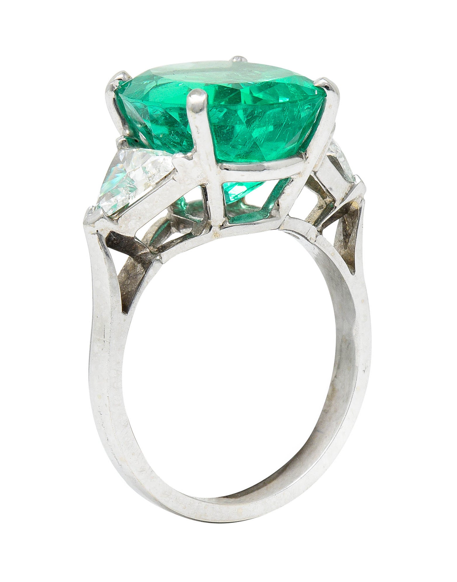 Mid-Century 6.70 CTW Colombian Emerald Diamond 14 Karat White Gold Cocktail RingRing - Wilson's Estate Jewelry