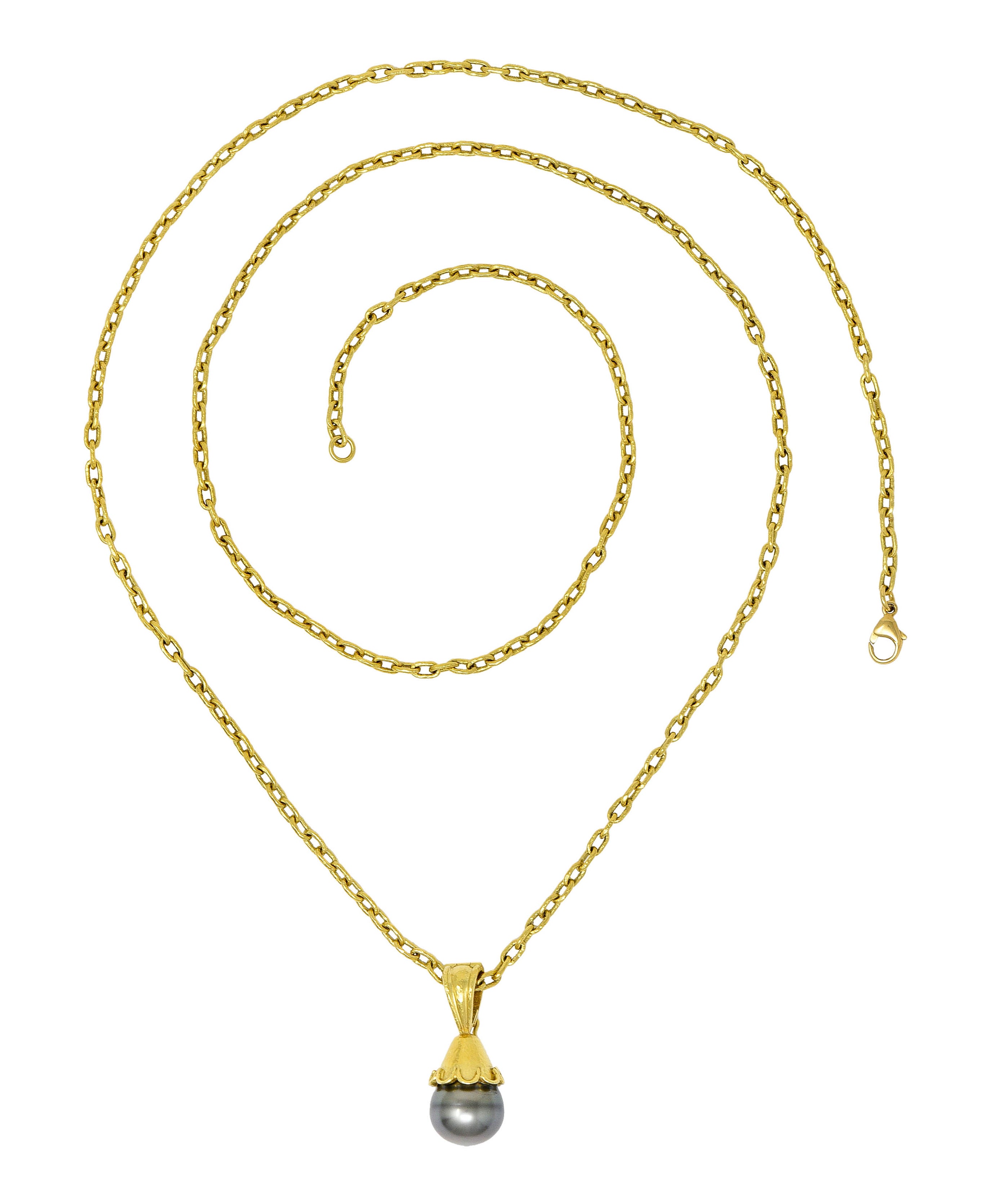 Elizabeth Locke Baroque Tahitian Pearl 18 Karat Hammered Gold Enhancer Drop NecklaceNecklace - Wilson's Estate Jewelry