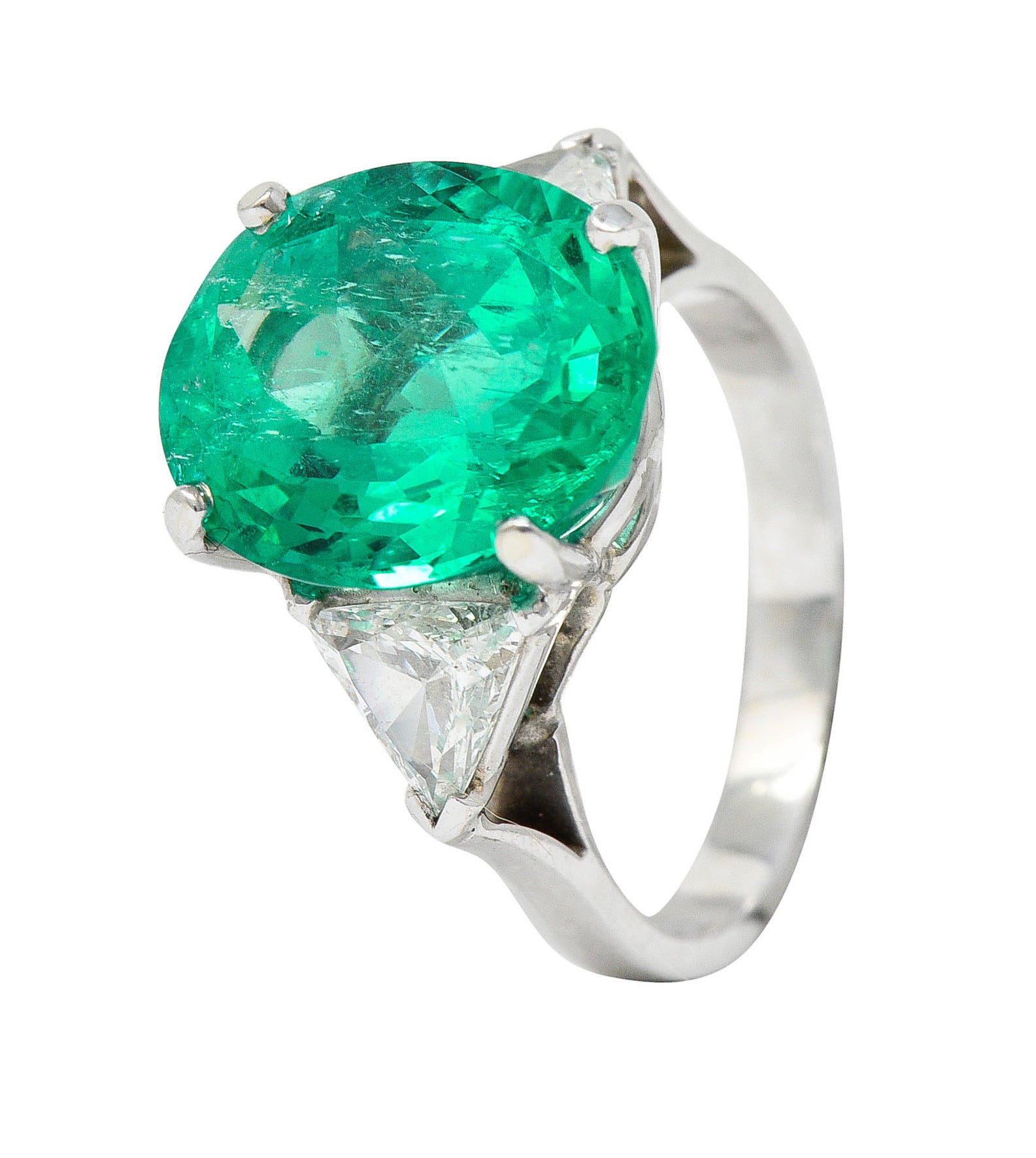 Mid-Century 6.70 CTW Colombian Emerald Diamond 14 Karat White Gold Cocktail RingRing - Wilson's Estate Jewelry