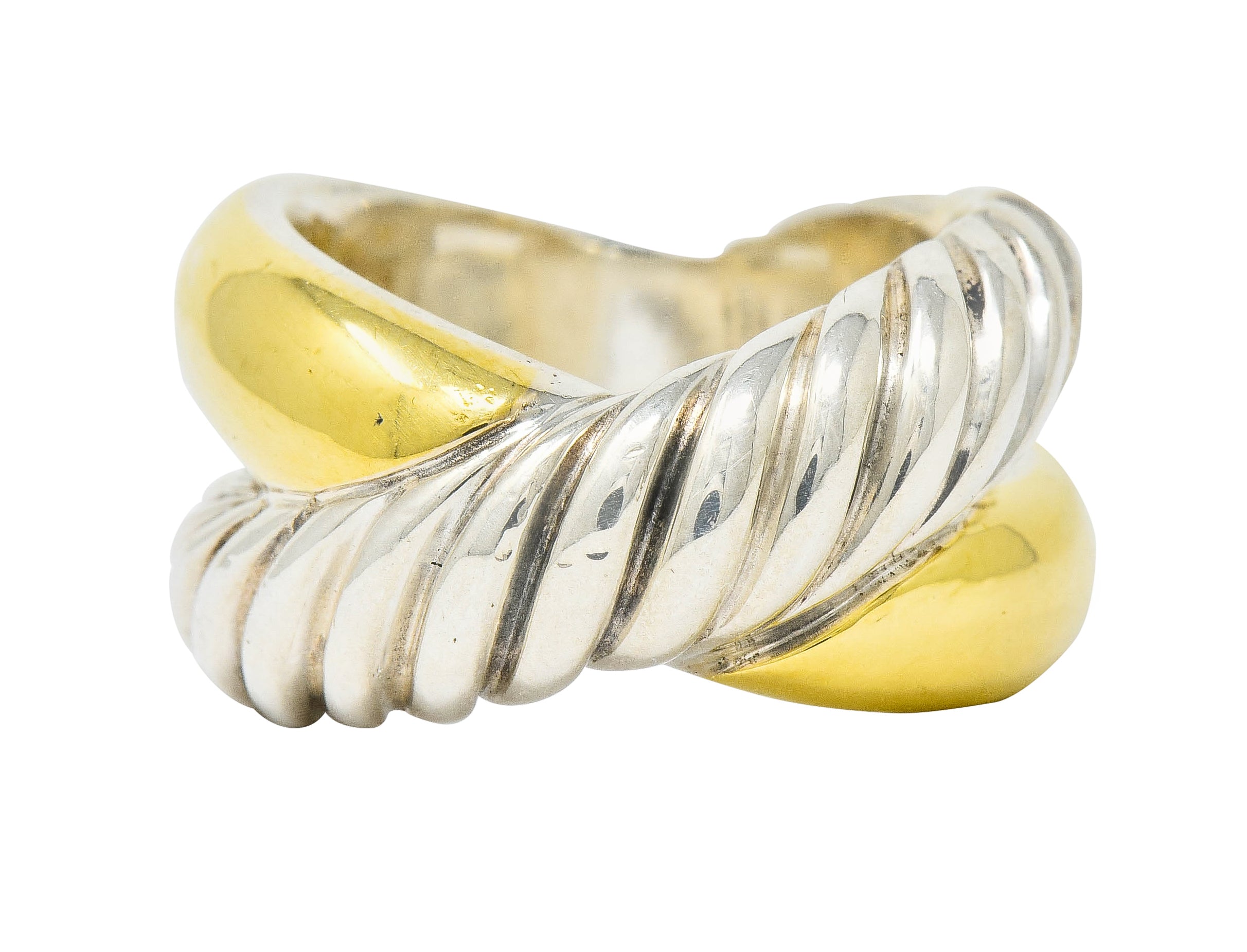 David Yurman 18 Karat Gold Sterling Silver Crossover Band Ring - Wilson's Estate Jewelry