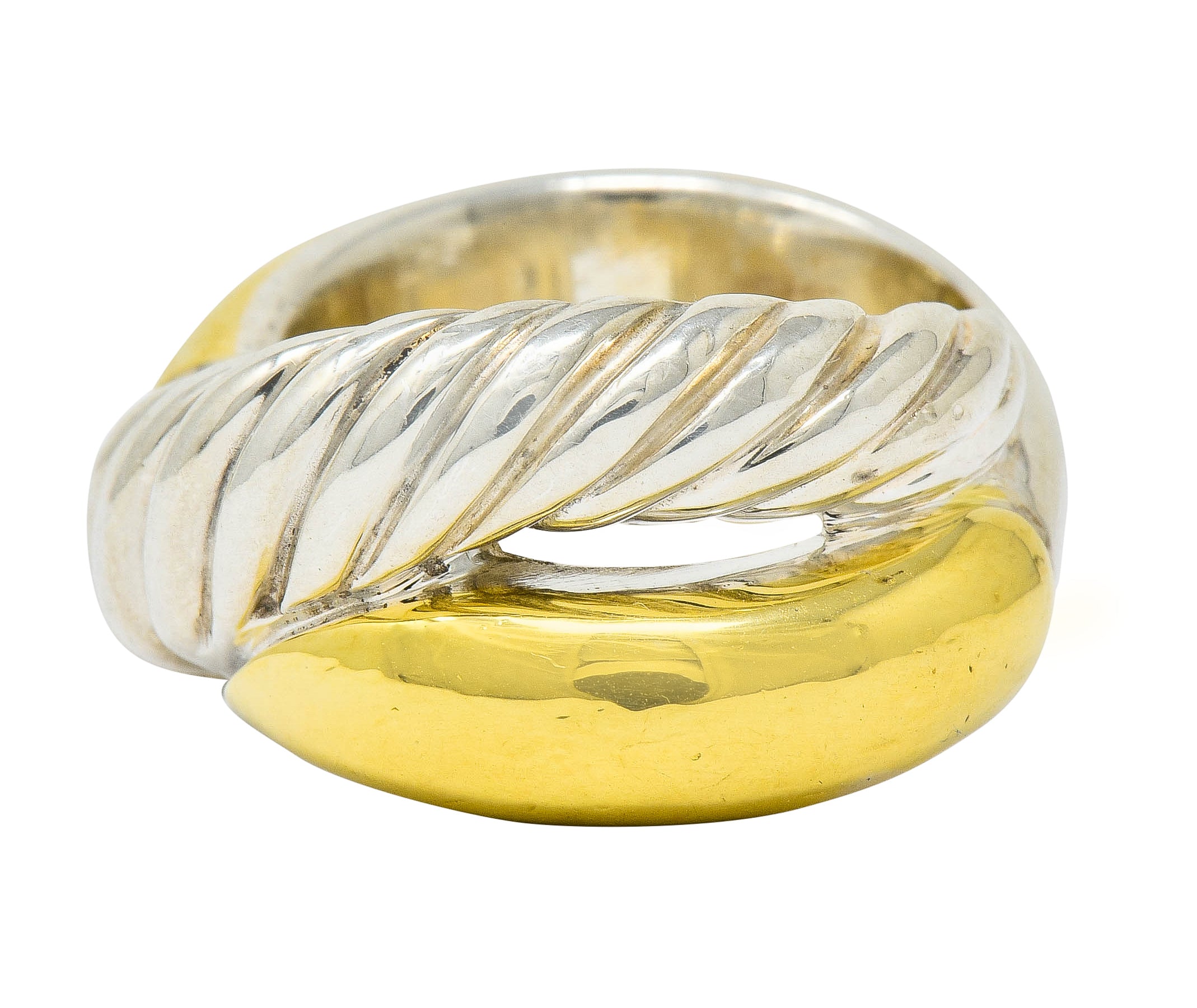 David Yurman 18 Karat Gold Sterling Silver Crossover Band Ring - Wilson's Estate Jewelry