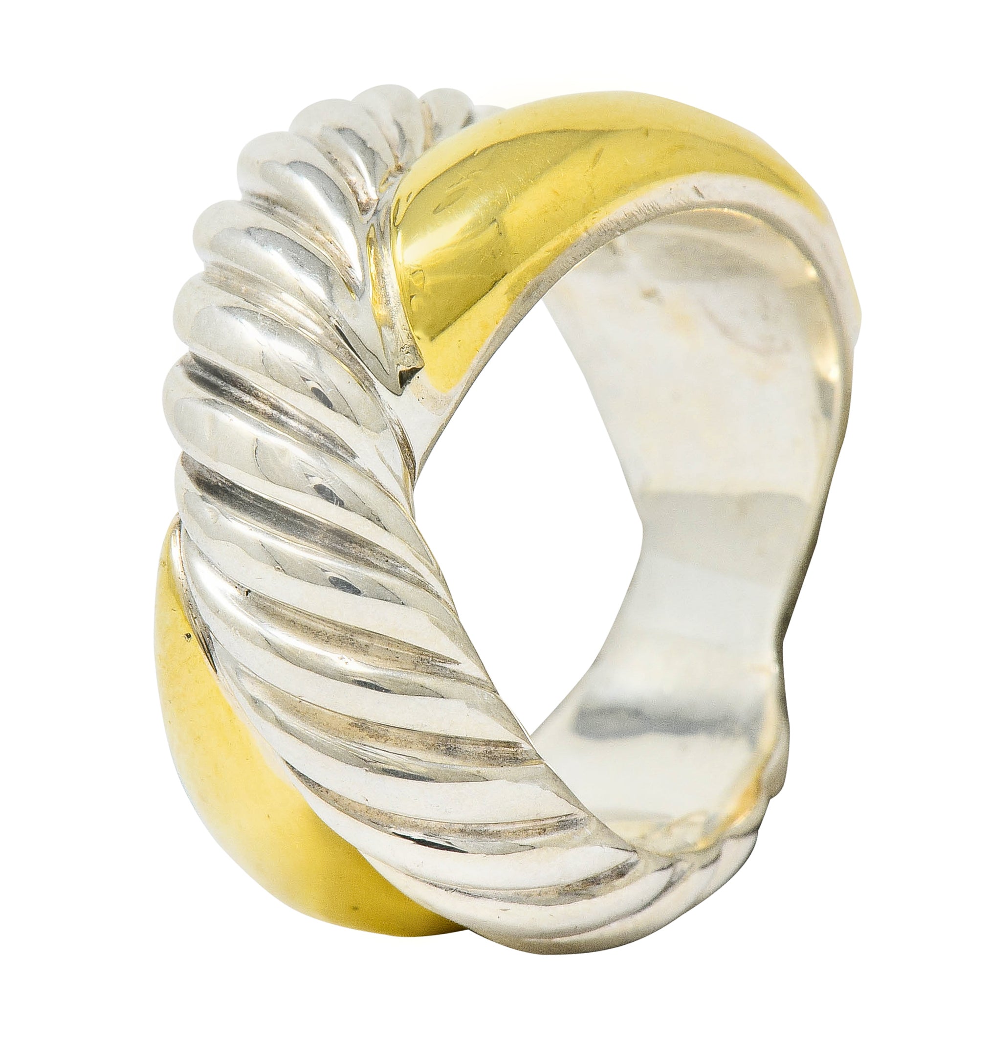 David Yurman 18 Karat Gold Sterling Silver Crossover Band Ring - Wilson's Estate Jewelry