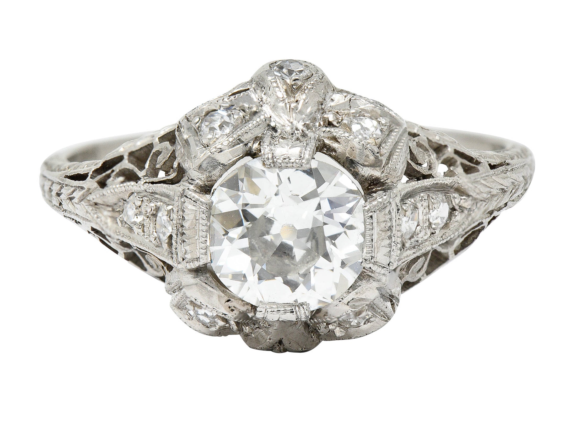 Belle Epoque 1.14 CTW Diamond Platinum Bow Engagement Ring GIARing - Wilson's Estate Jewelry