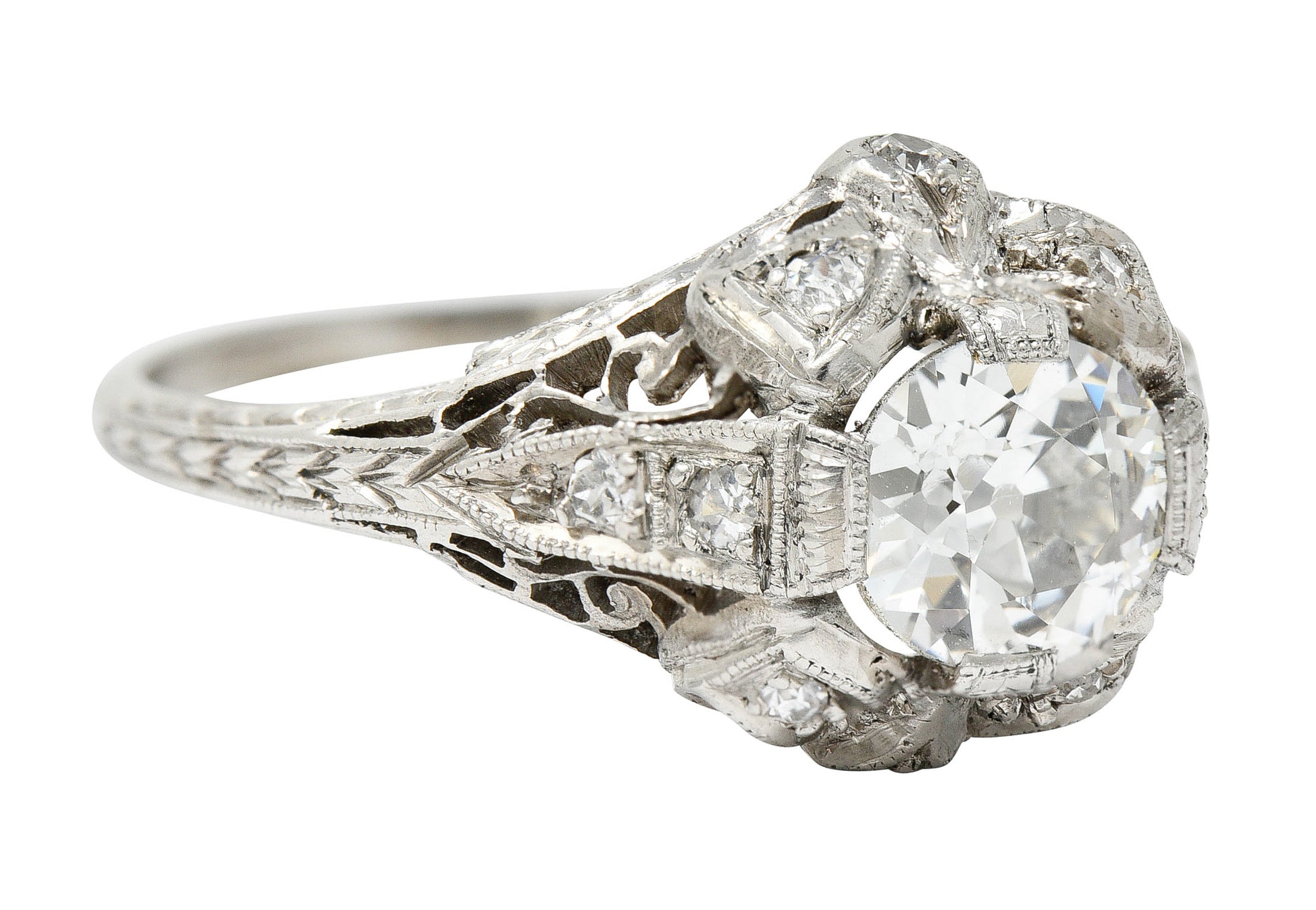 Belle Epoque 1.14 CTW Diamond Platinum Bow Engagement Ring GIARing - Wilson's Estate Jewelry