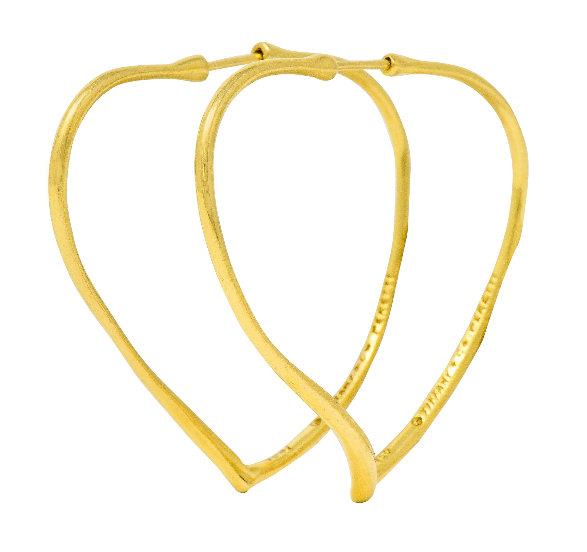 Elsa Peretti Tiffany & Co. 18 Karat Gold Open Heart Hoop Earrings - Wilson's Estate Jewelry