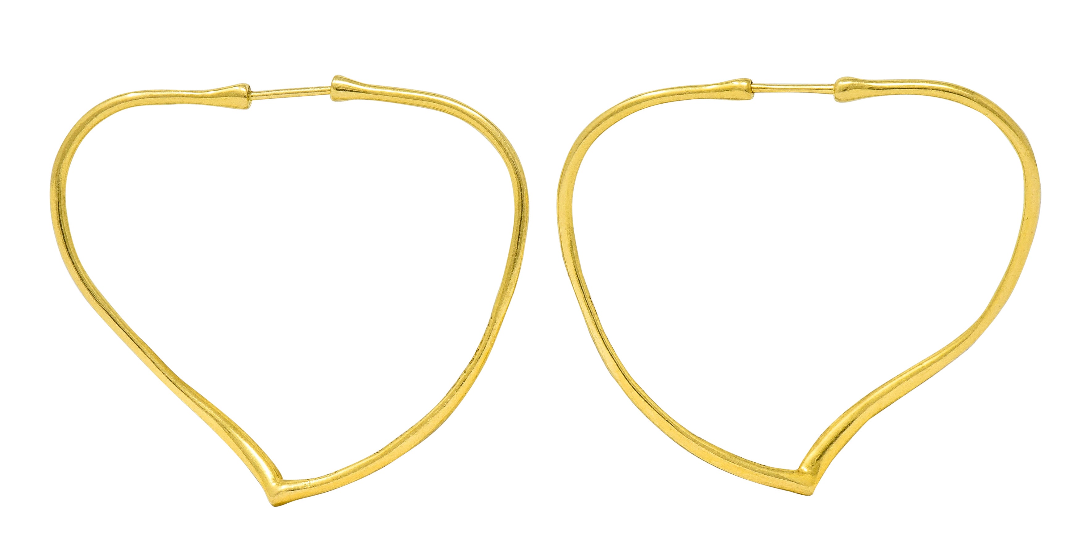 Elsa Peretti Tiffany & Co. 18 Karat Gold Open Heart Hoop Earrings - Wilson's Estate Jewelry