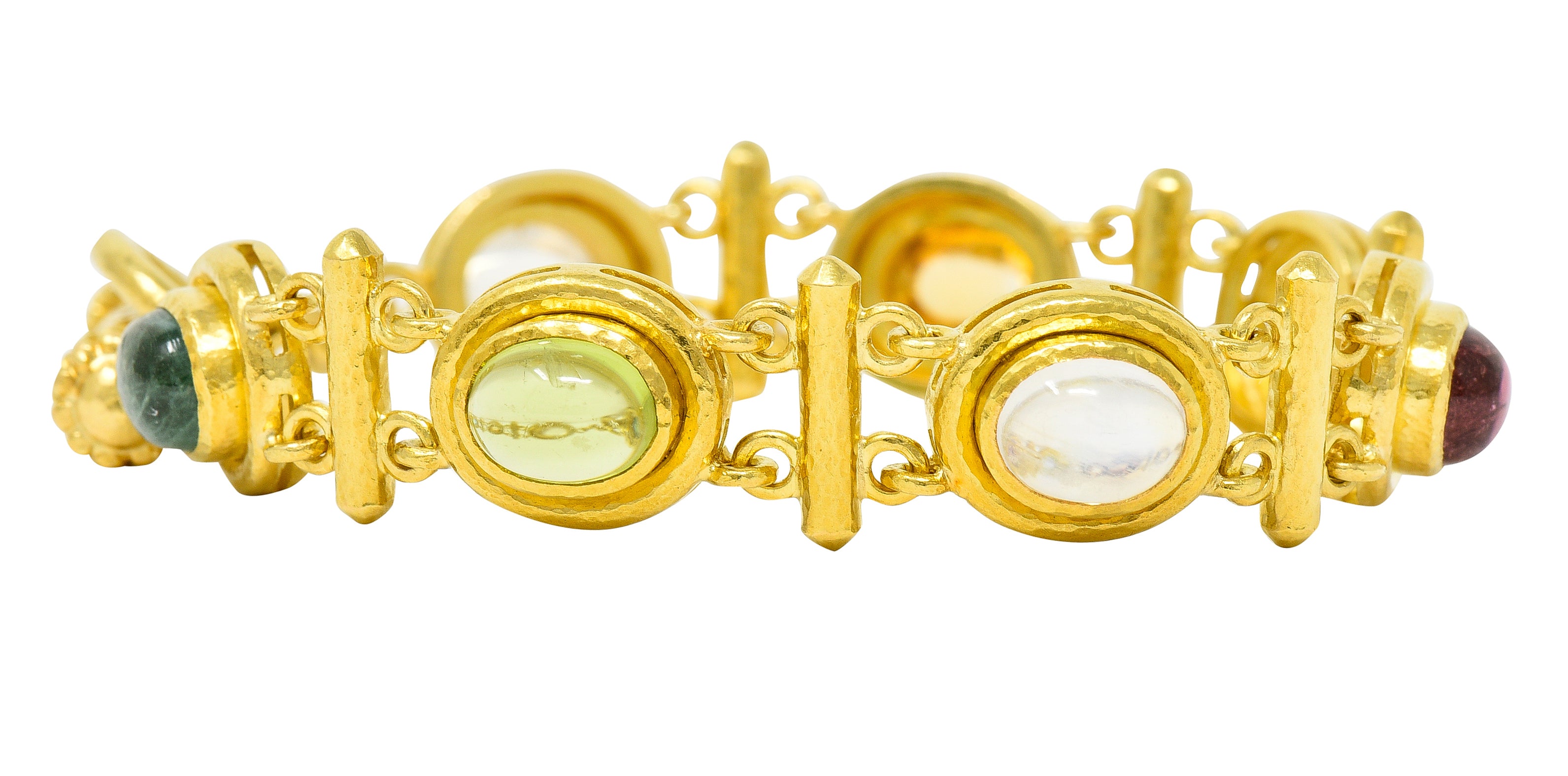 Elizabeth Locke Tourmaline Moonstone Peridot 19 Karat Gold Cabochon Link Braceletbracelet - Wilson's Estate Jewelry