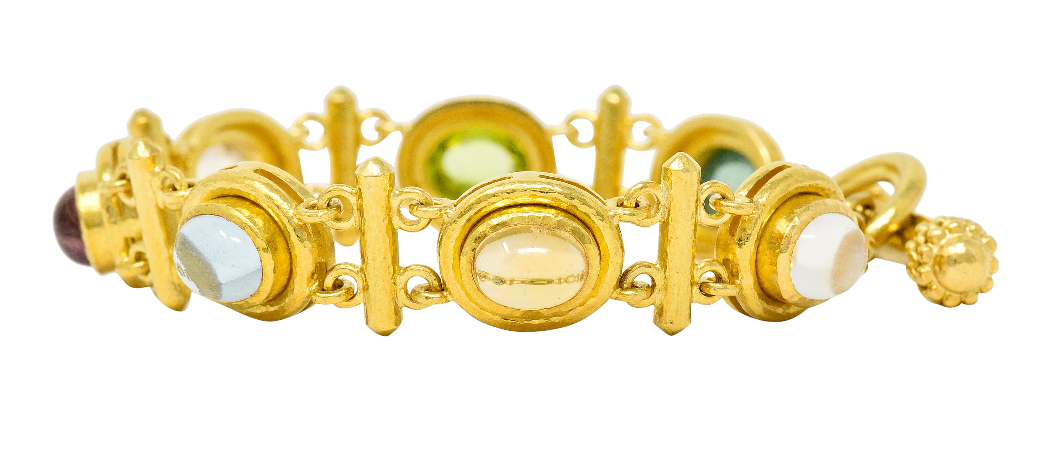 Elizabeth Locke Tourmaline Moonstone Peridot 19 Karat Gold Cabochon Link Braceletbracelet - Wilson's Estate Jewelry