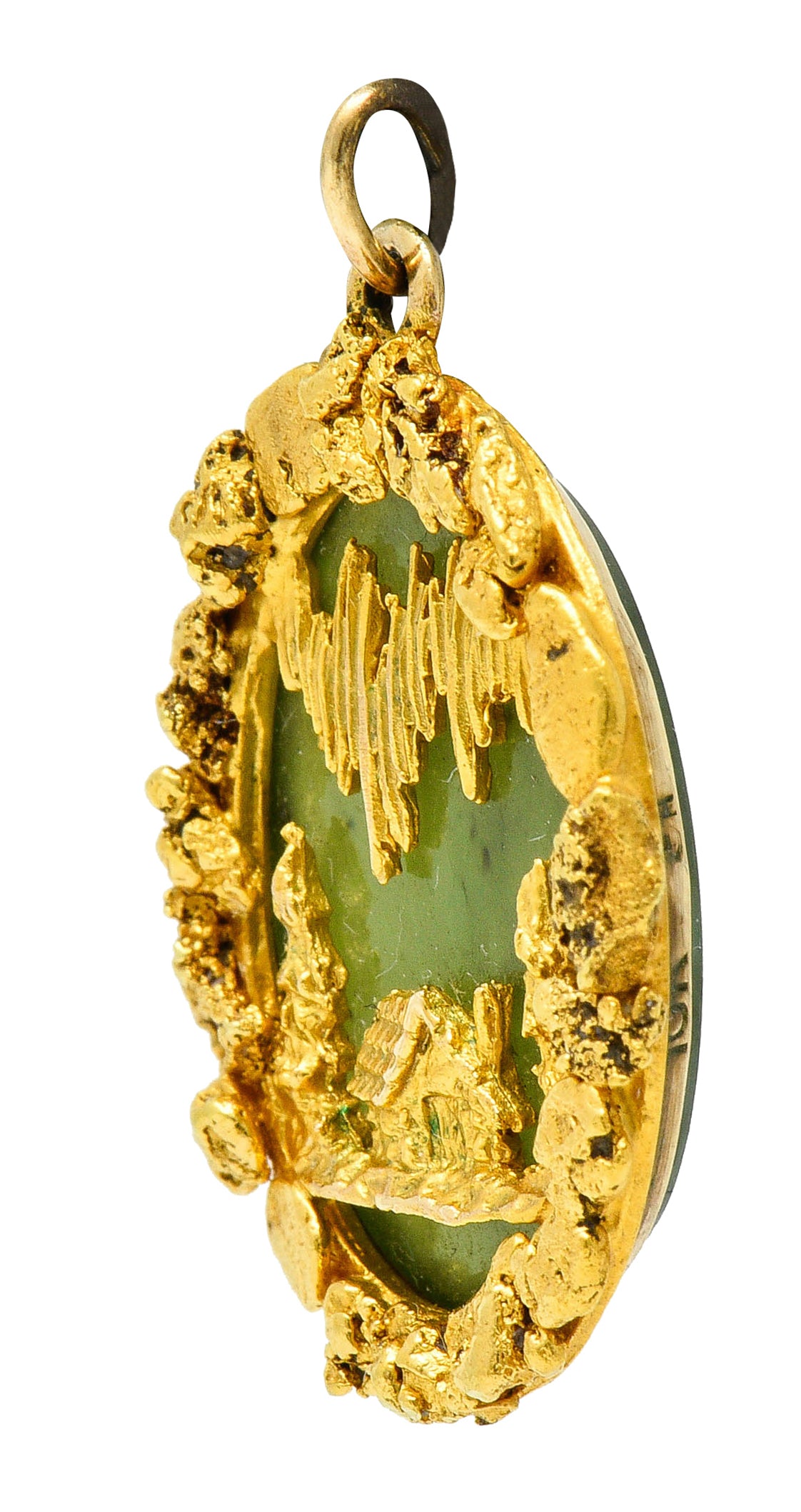 Art Nouveau Nephrite Jade 18 Karat Gold Rush California Cabin Pendant Charmcharm - Wilson's Estate Jewelry