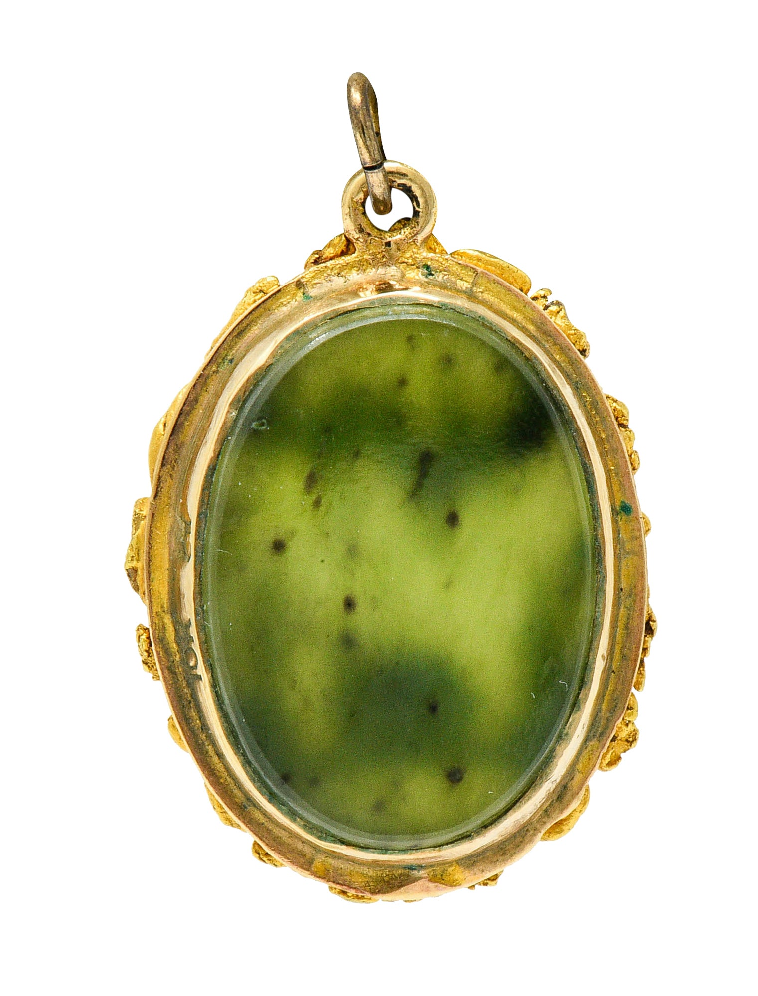 Art Nouveau Nephrite Jade 18 Karat Gold Rush California Cabin Pendant Charmcharm - Wilson's Estate Jewelry