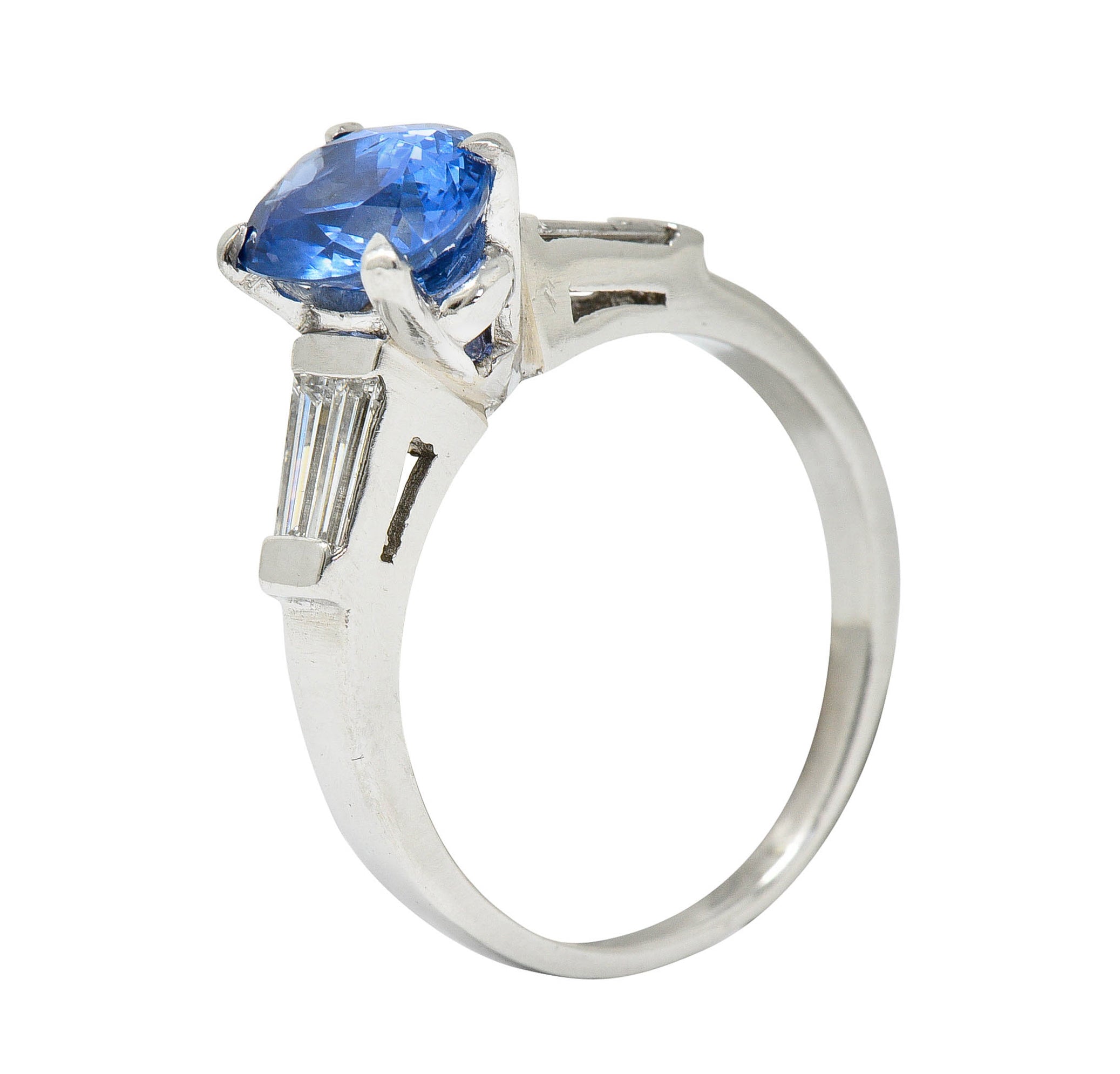 Mid-Century 3.34 CTW No Heat Ceylon Sapphire Diamond Platinum Ring GIA Circa 1950sRing - Wilson's Estate Jewelry