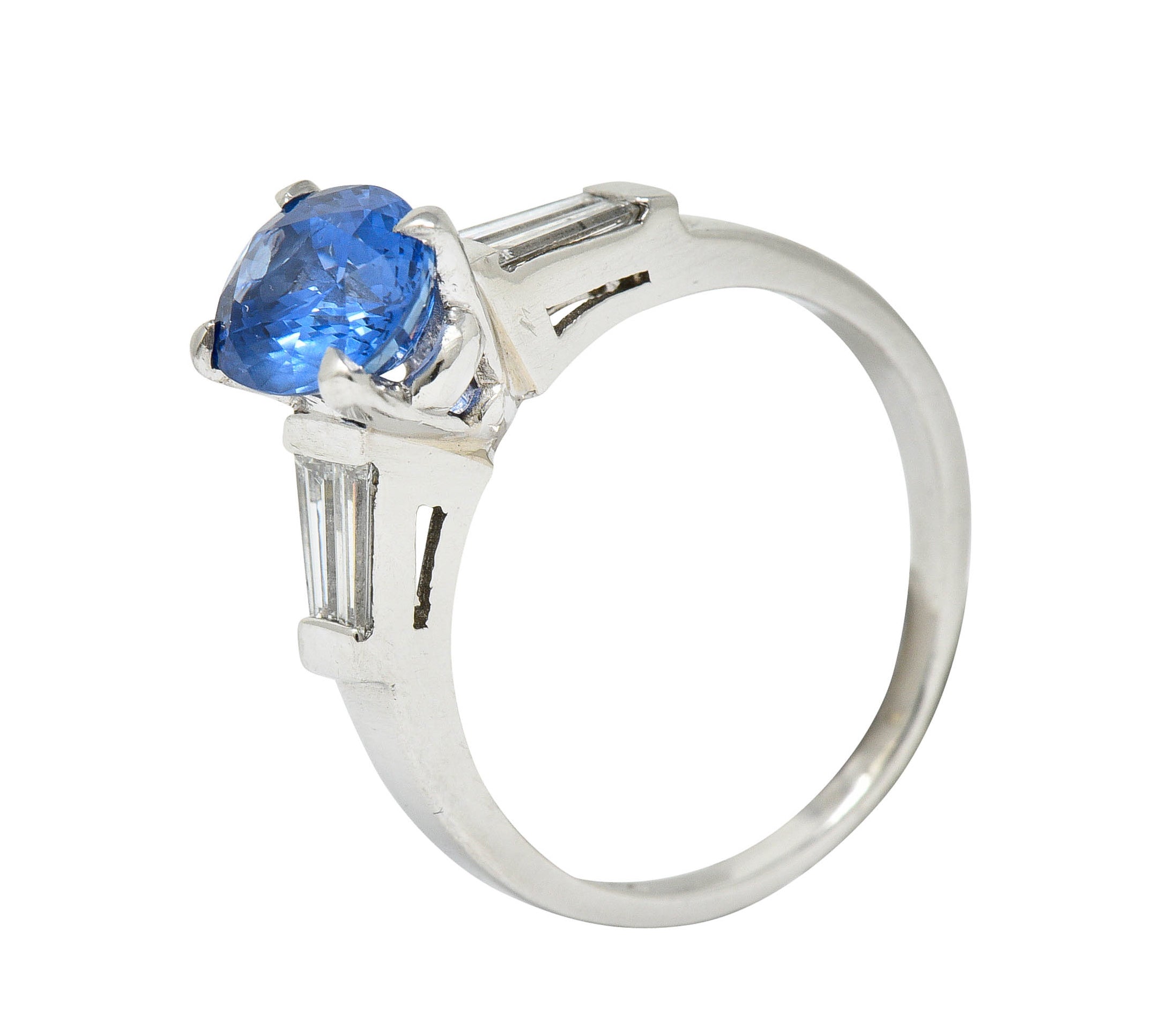 Mid-Century 3.34 CTW No Heat Ceylon Sapphire Diamond Platinum Ring GIA Circa 1950sRing - Wilson's Estate Jewelry