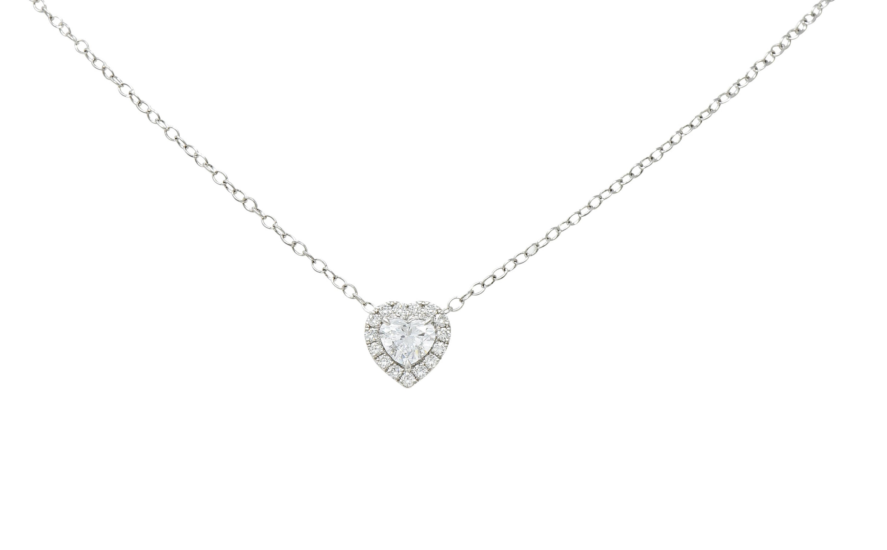 Contemporary 1.00 CTW Heart Cut Diamond Platinum Station Pendant NecklaceNecklace - Wilson's Estate Jewelry