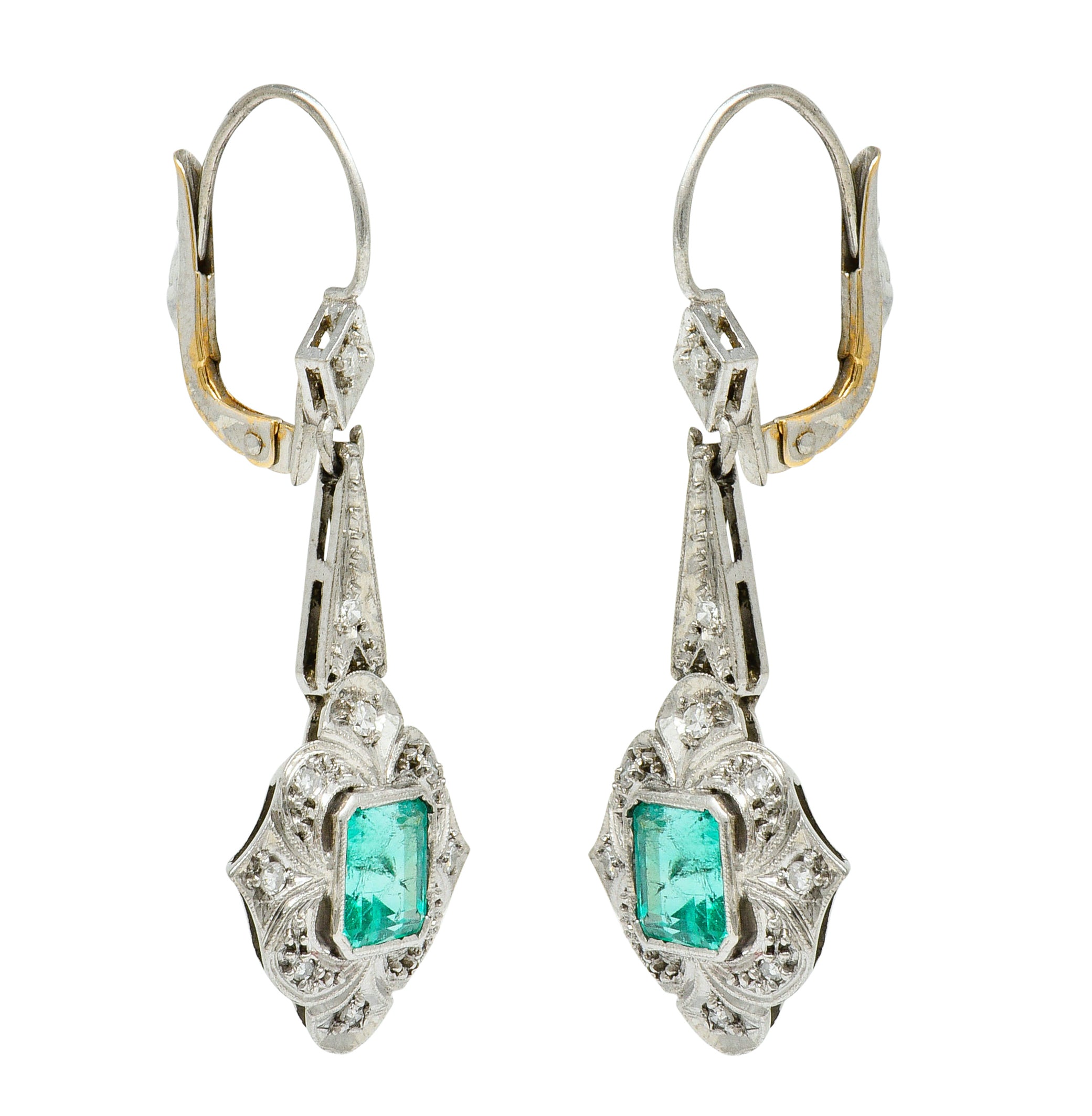 Art Deco 2.34 CTW Emerald Diamond Platinum Drop EarringsEarrings - Wilson's Estate Jewelry