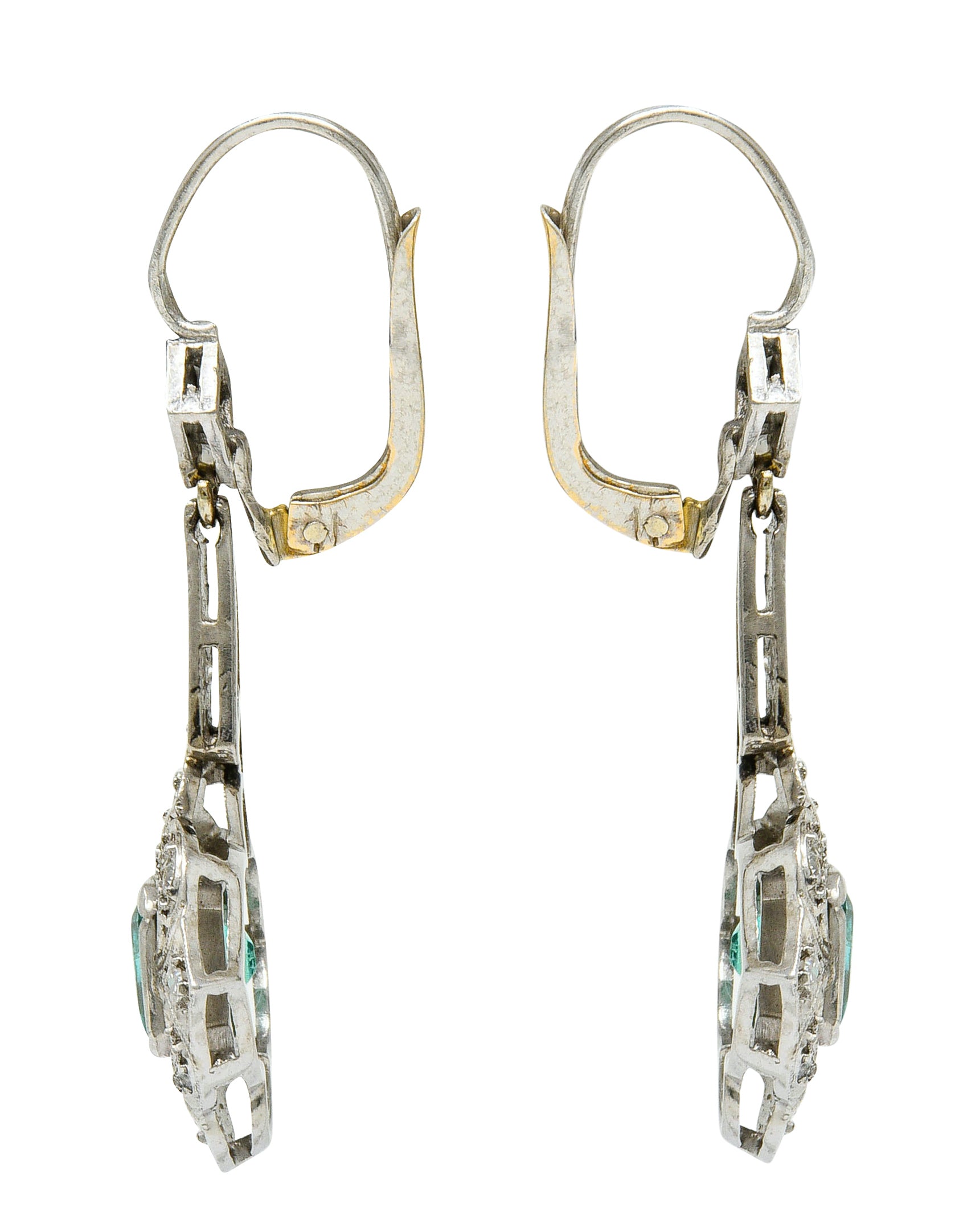 Art Deco 2.34 CTW Emerald Diamond Platinum Drop EarringsEarrings - Wilson's Estate Jewelry