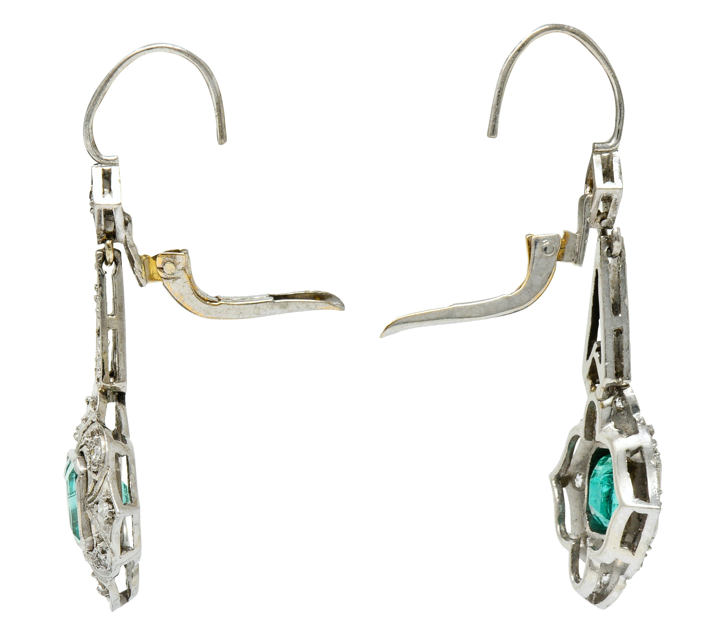 Art Deco 2.34 CTW Emerald Diamond Platinum Drop EarringsEarrings - Wilson's Estate Jewelry