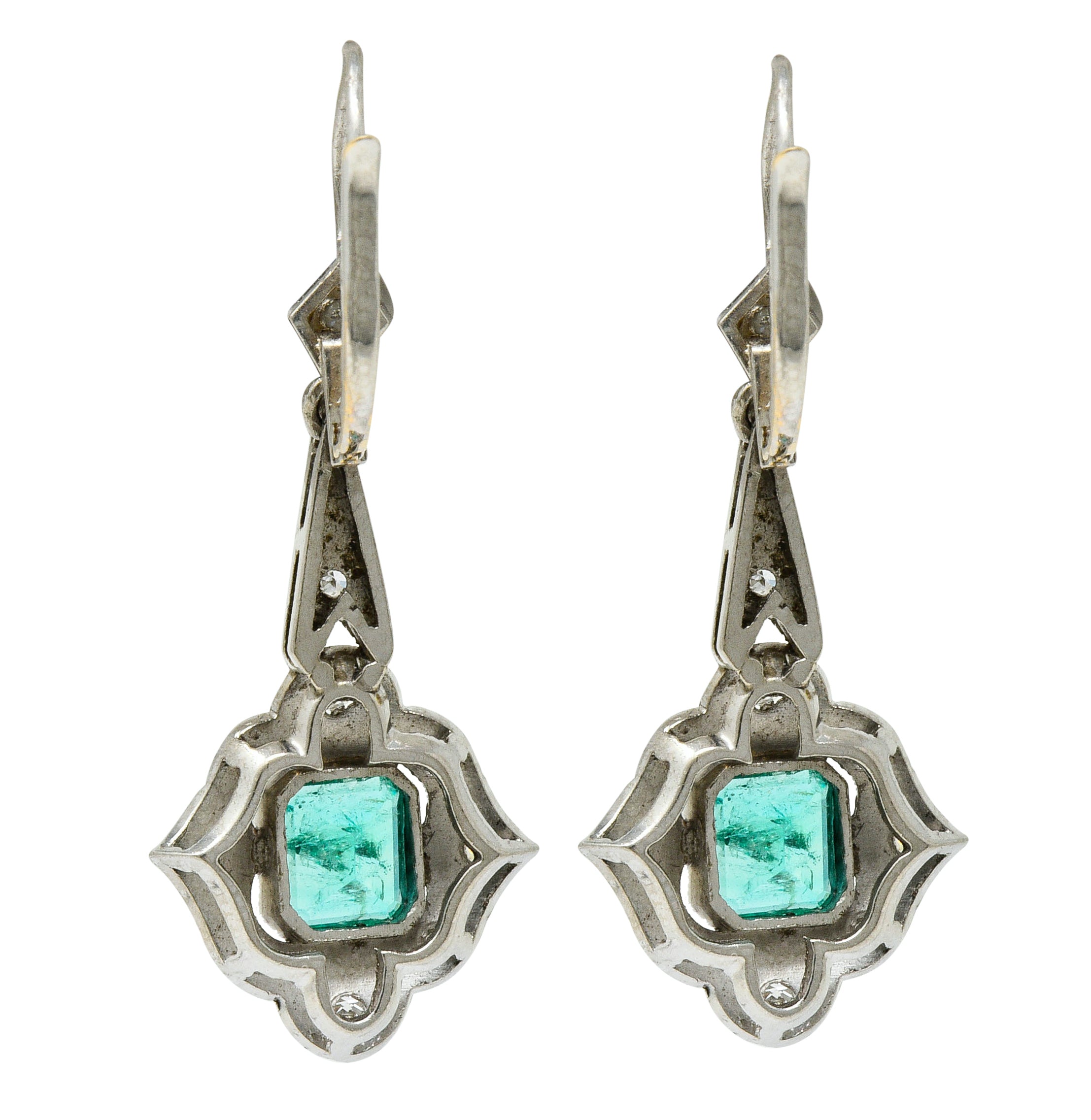 Art Deco 2.34 CTW Emerald Diamond Platinum Drop EarringsEarrings - Wilson's Estate Jewelry