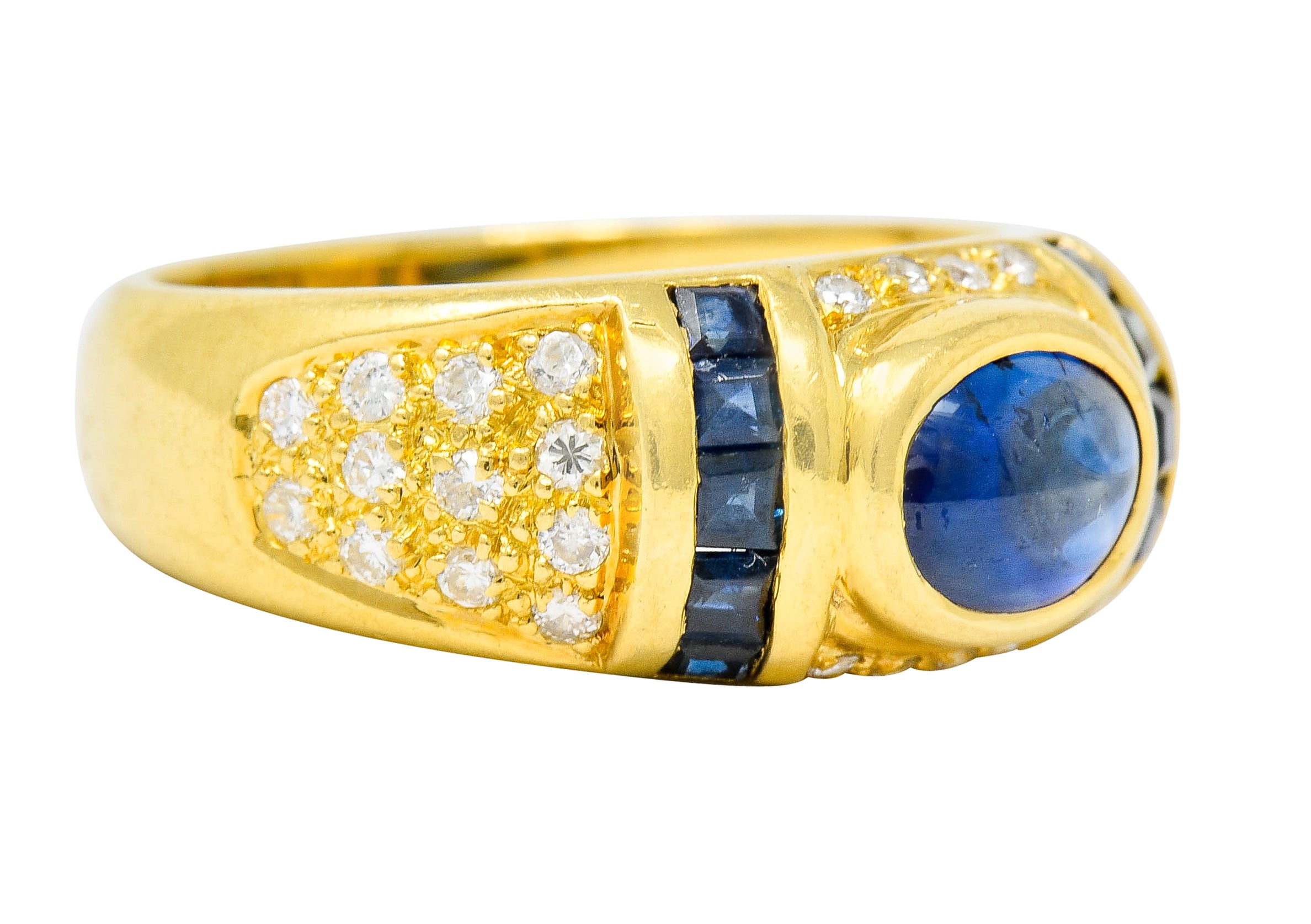 Vintage Sapphire Diamond 18 Karat Gold Cabochon Band Ring - Wilson's Estate Jewelry