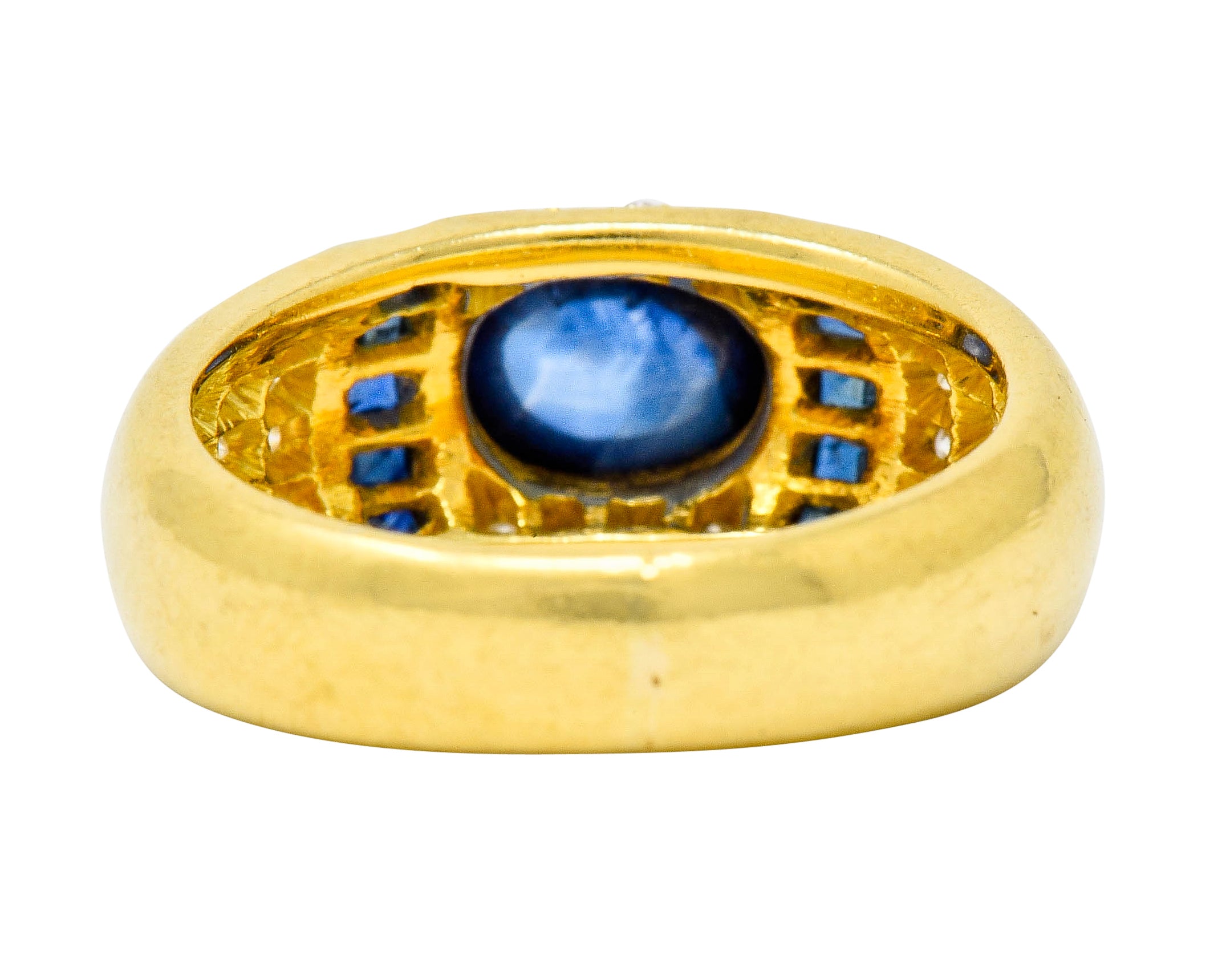 Vintage Sapphire Diamond 18 Karat Gold Cabochon Band Ring - Wilson's Estate Jewelry