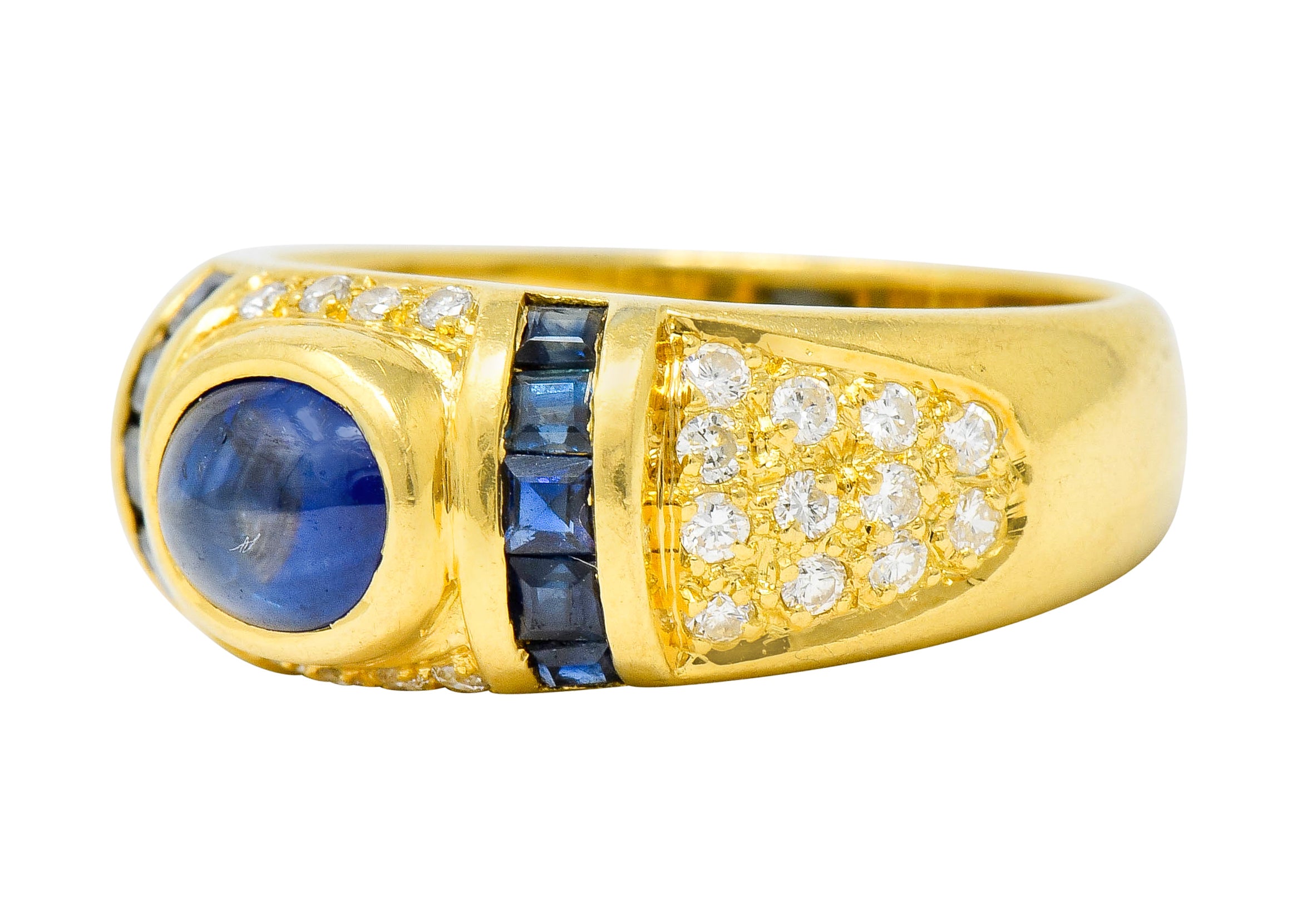 Vintage Sapphire Diamond 18 Karat Gold Cabochon Band Ring - Wilson's Estate Jewelry