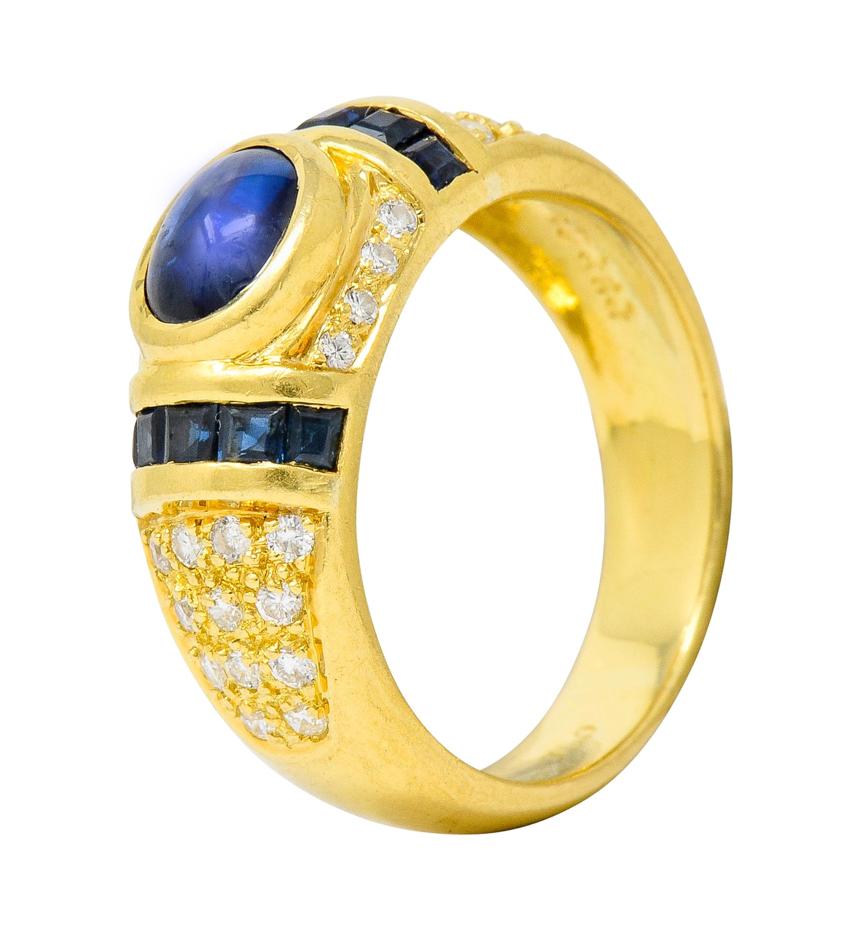 Vintage Sapphire Diamond 18 Karat Gold Cabochon Band Ring - Wilson's Estate Jewelry